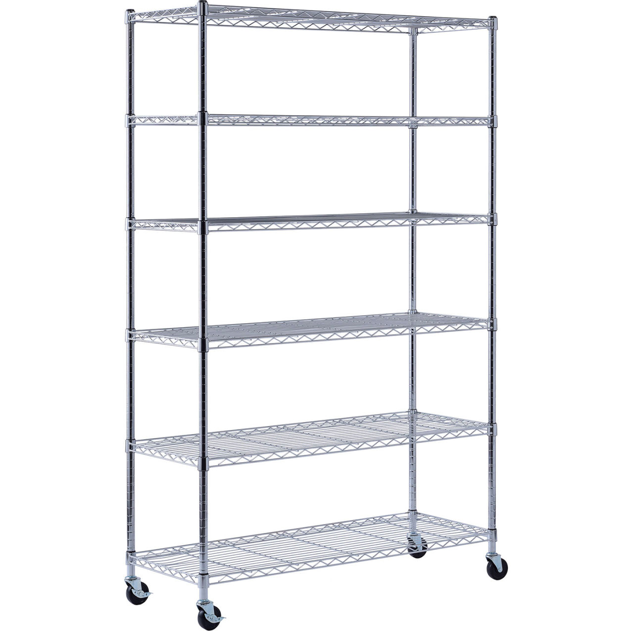 6 Tier Mobile Deco Wire Shelving Unit, 48"W x 18"D x 75"H, PVC Casters