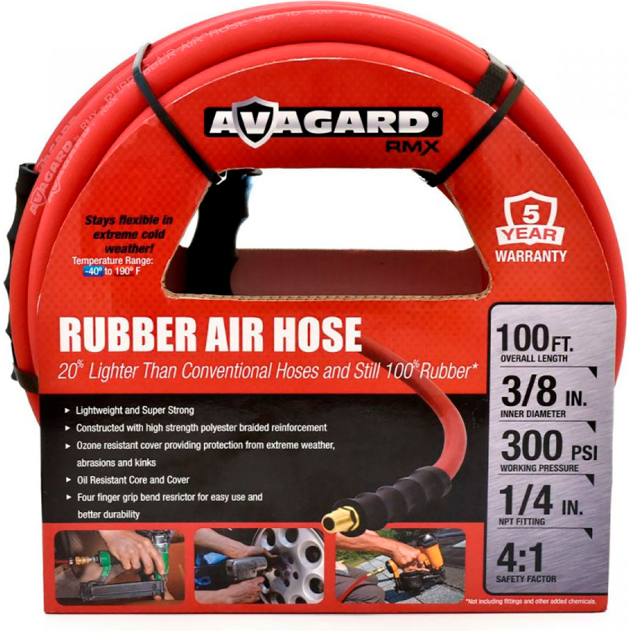 Rubber Air Hose Assembly, 3/8" ID x 100'L