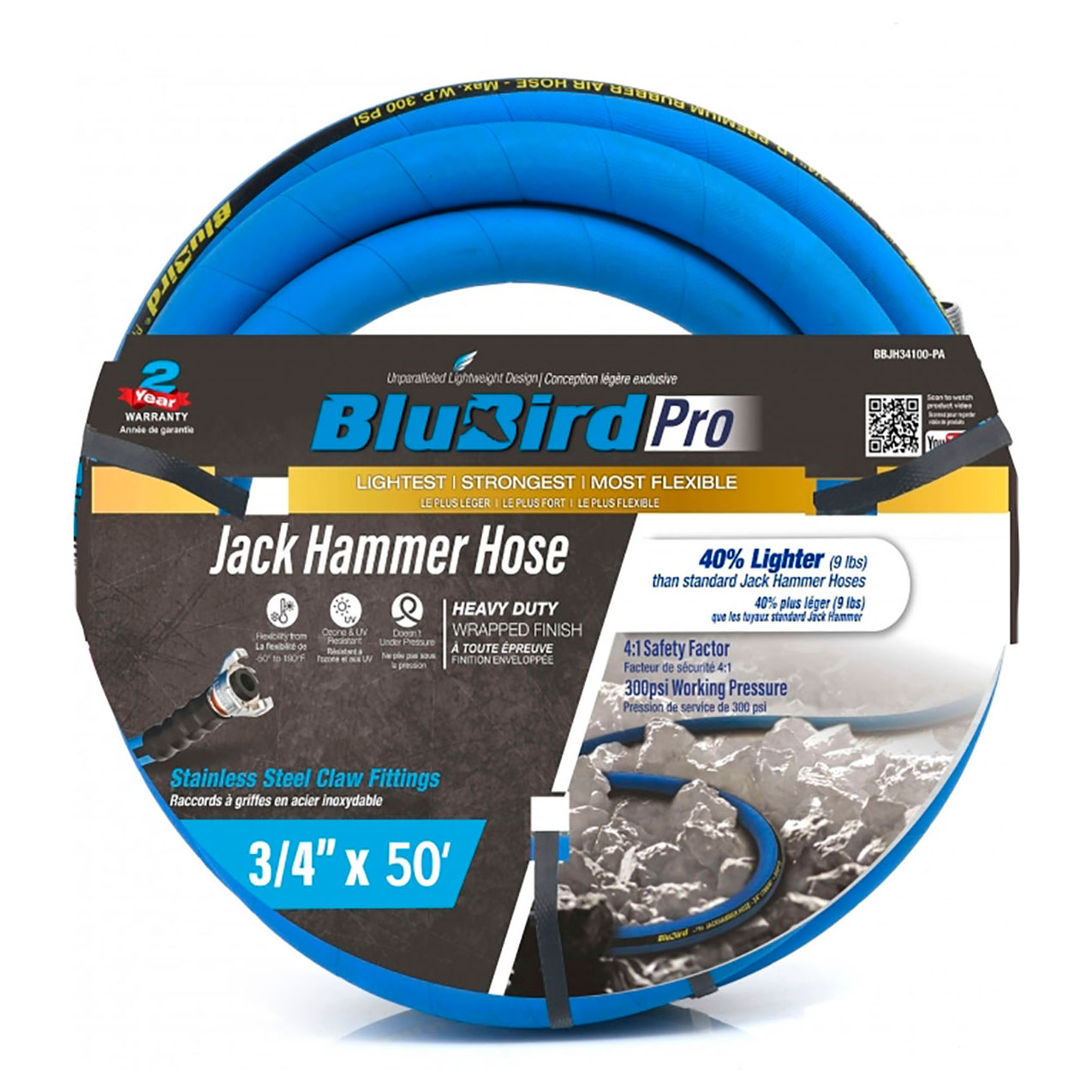 Pro Rubber Jack Hammer Air Hose Assembly, 3/4" ID x 50'L