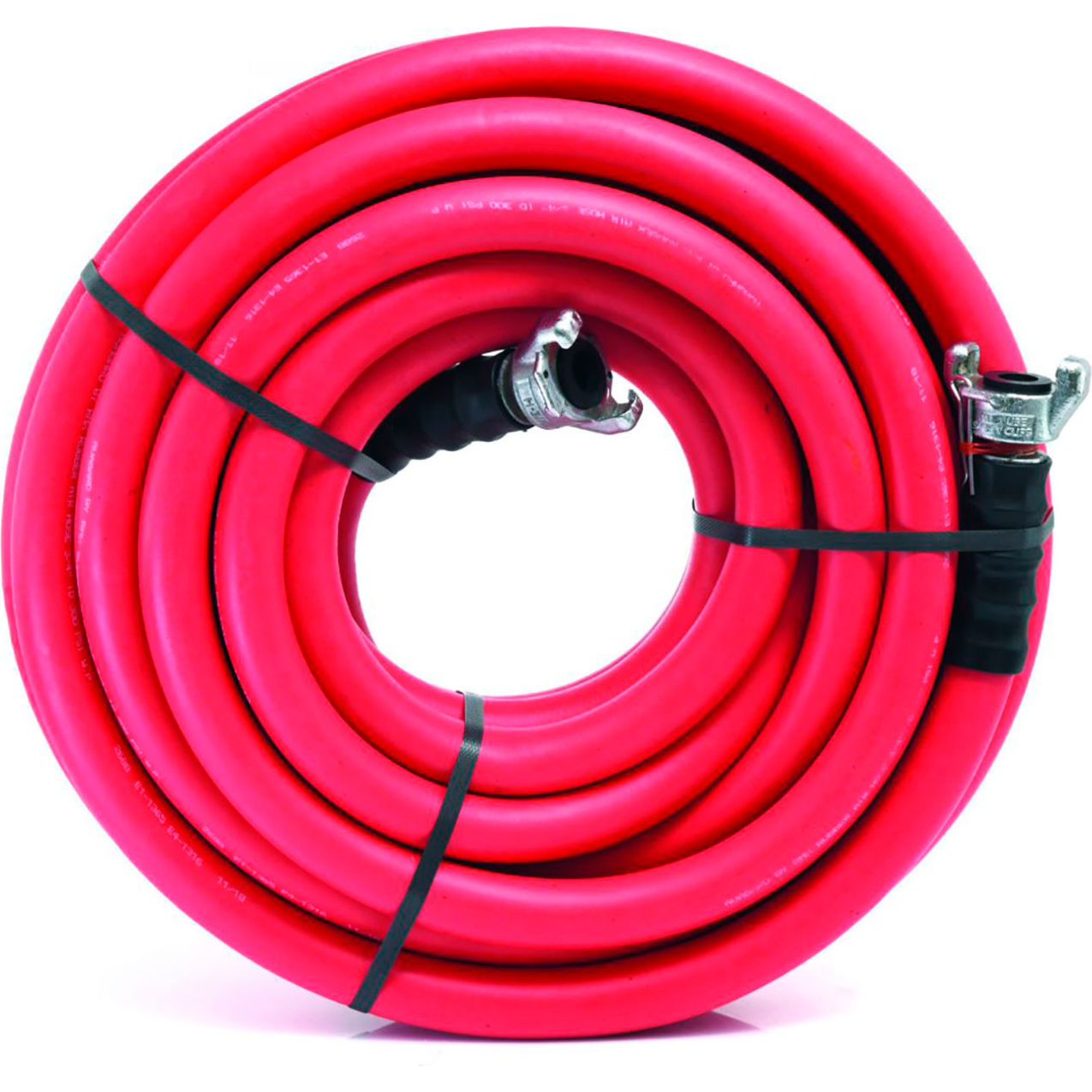 Rubber Jackhammer Hose, Universal Coupler without Bend Restrictors, 3/4" ID x 50'L