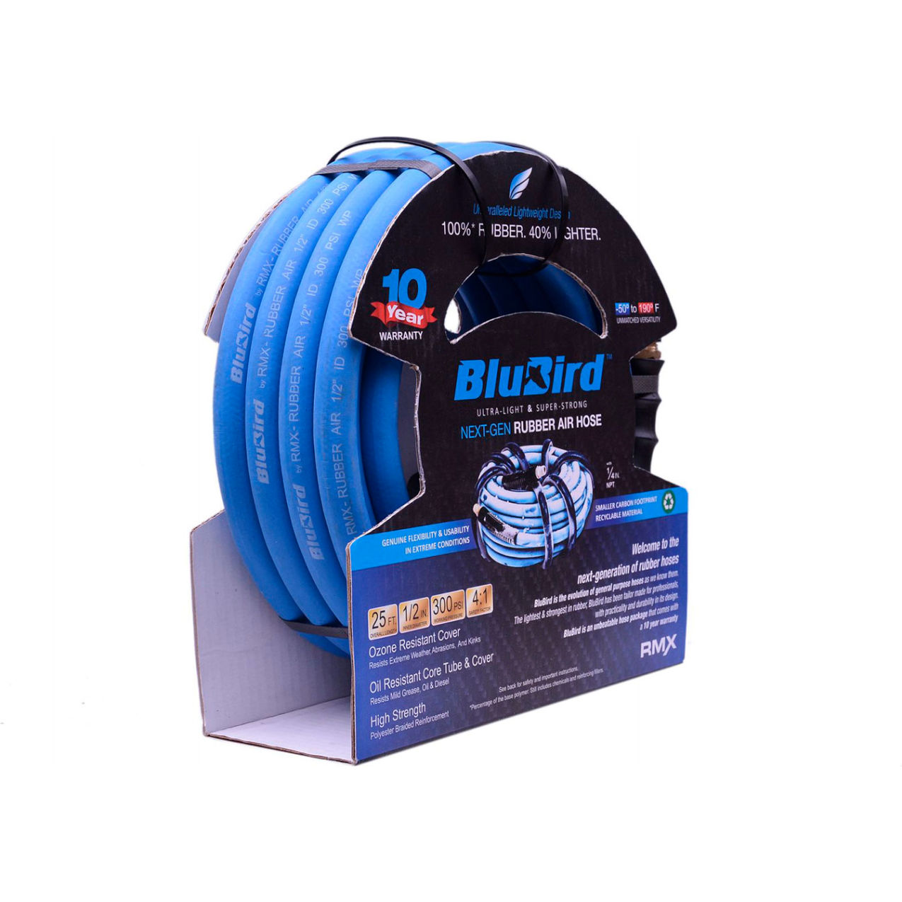 Rubber Air Hose Assembly, 1/2" ID x 25'L