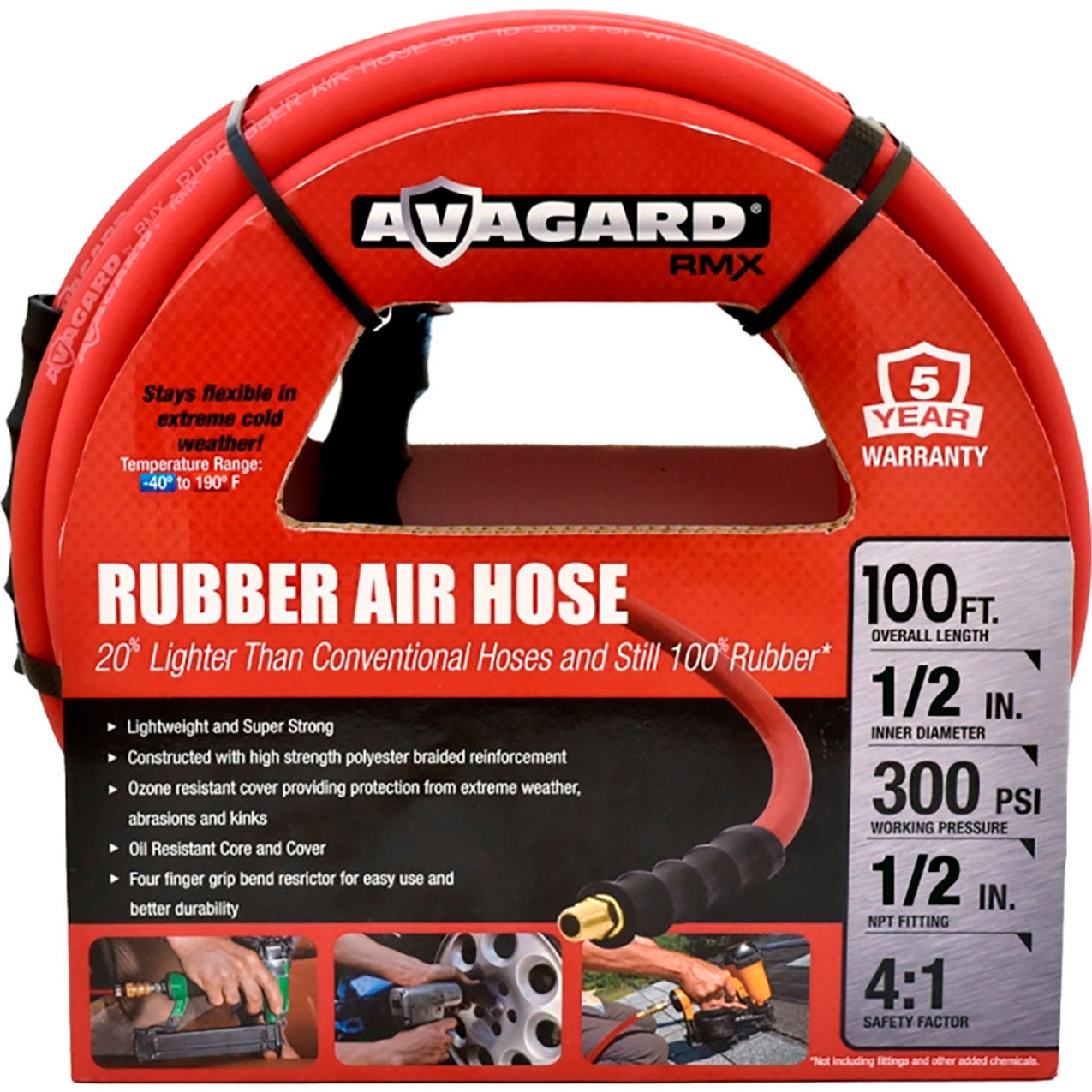 Rubber Air Hose Assembly, 1/2" ID x 100'L