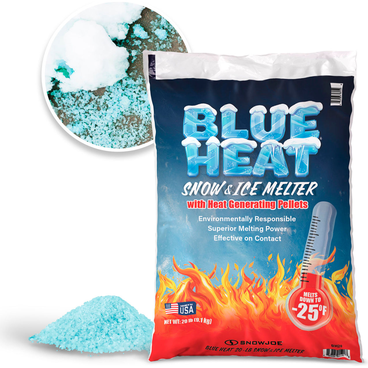 Blue Heat Calcium Blend Ice & Snow Melt + Deicer with Heat Generating Pellets, 20 lb Bag