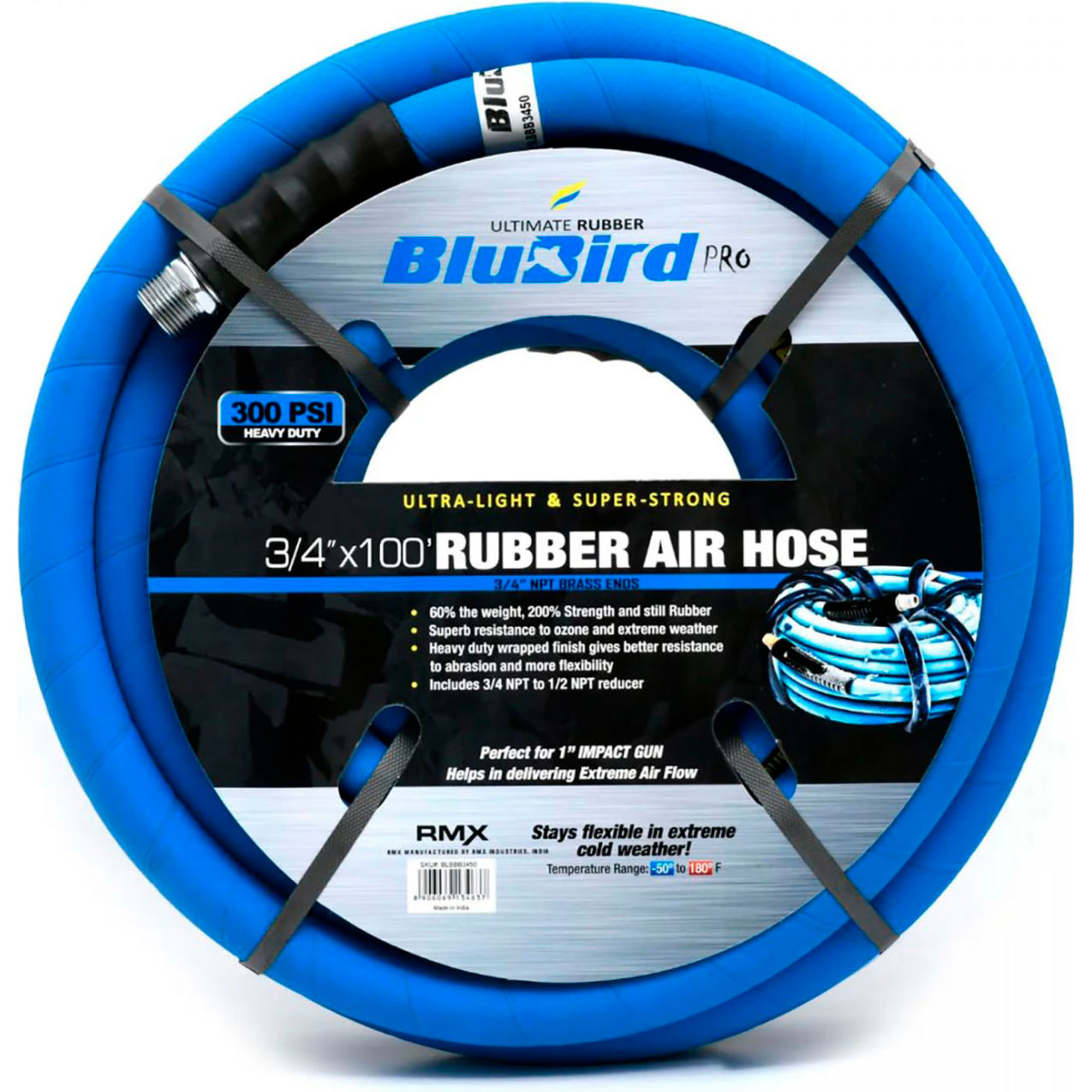 Pro Rubber Air Hose Assembly, 3/8" ID x 100'L