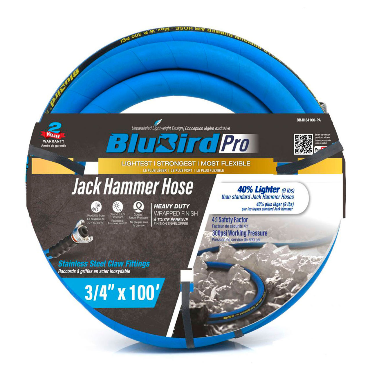 Pro Rubber Jack Hammer Air Hose Assembly, 3/4" ID x 100'L