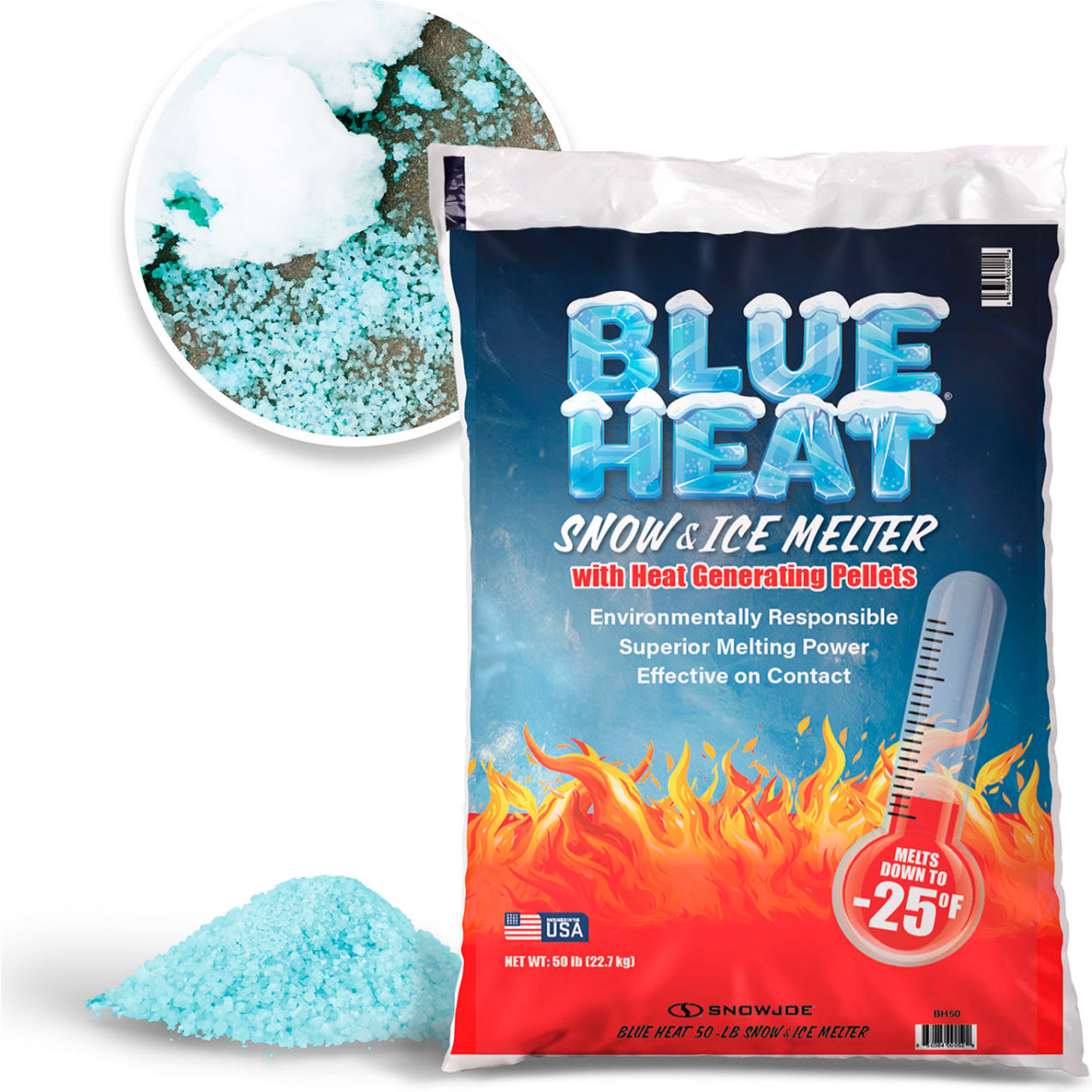 Blue Heat Calcium Blend Ice & Snow Melt + Deicer with Heat Generating Pellets, 50 lb Bag
