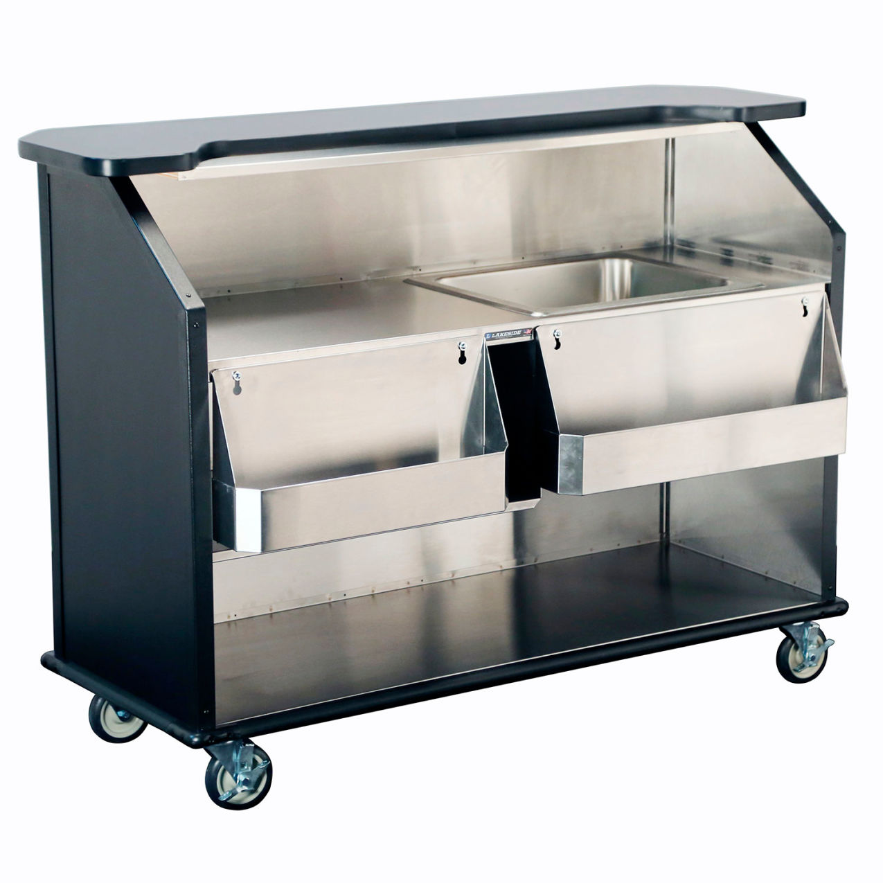 Portable Beverage Bar with Ice Bin, 63-1/2"W x 27-3/4"D x 45"H, Black Laminate Finish