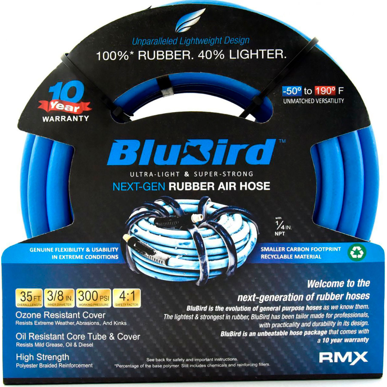 Rubber Air Hose, 3/8" ID x 35'L