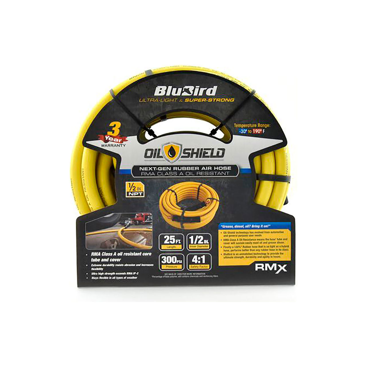 Rubber Air Hose, 1/2" ID x 25'L
