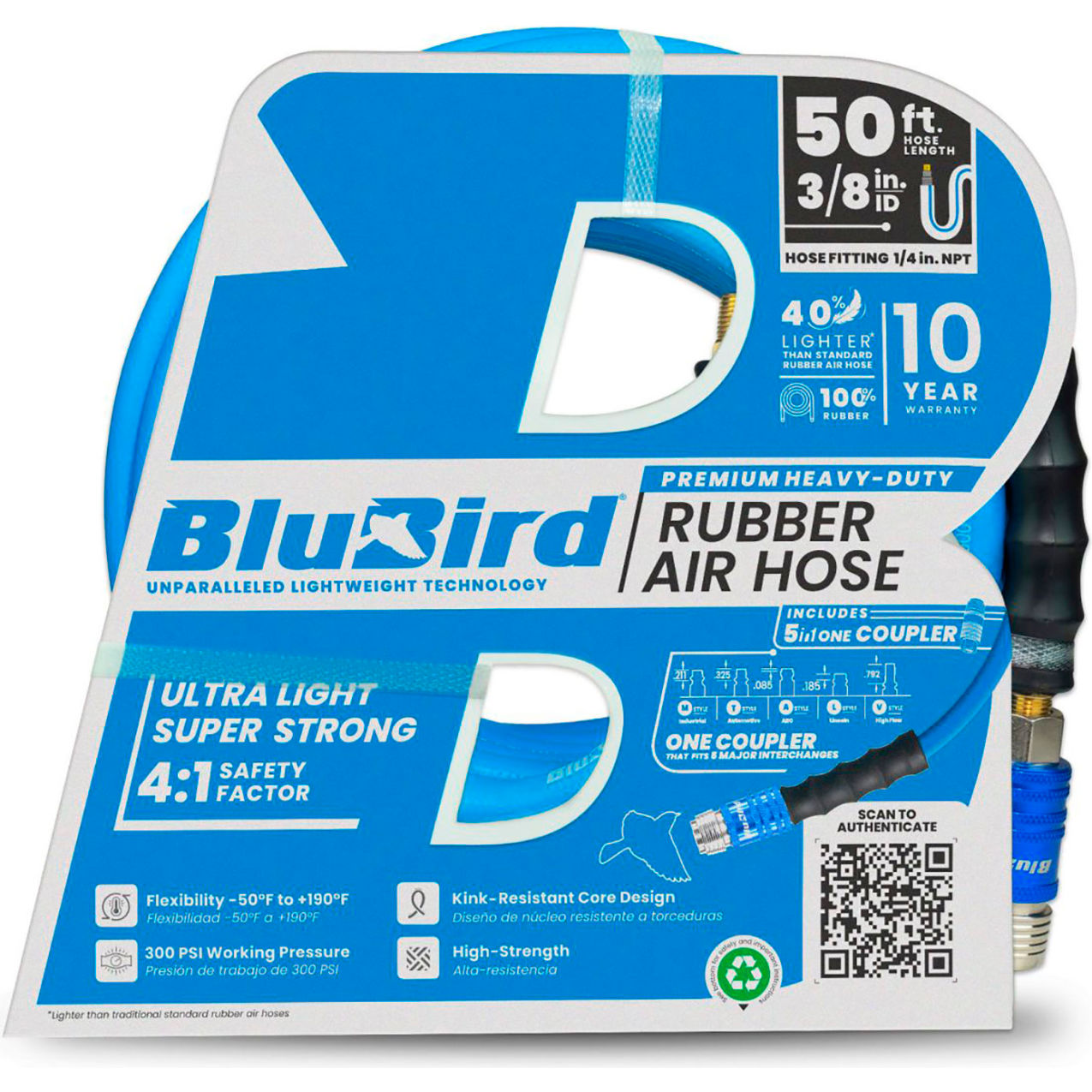 Rubber Air Hose, 3/8" ID x 50'L