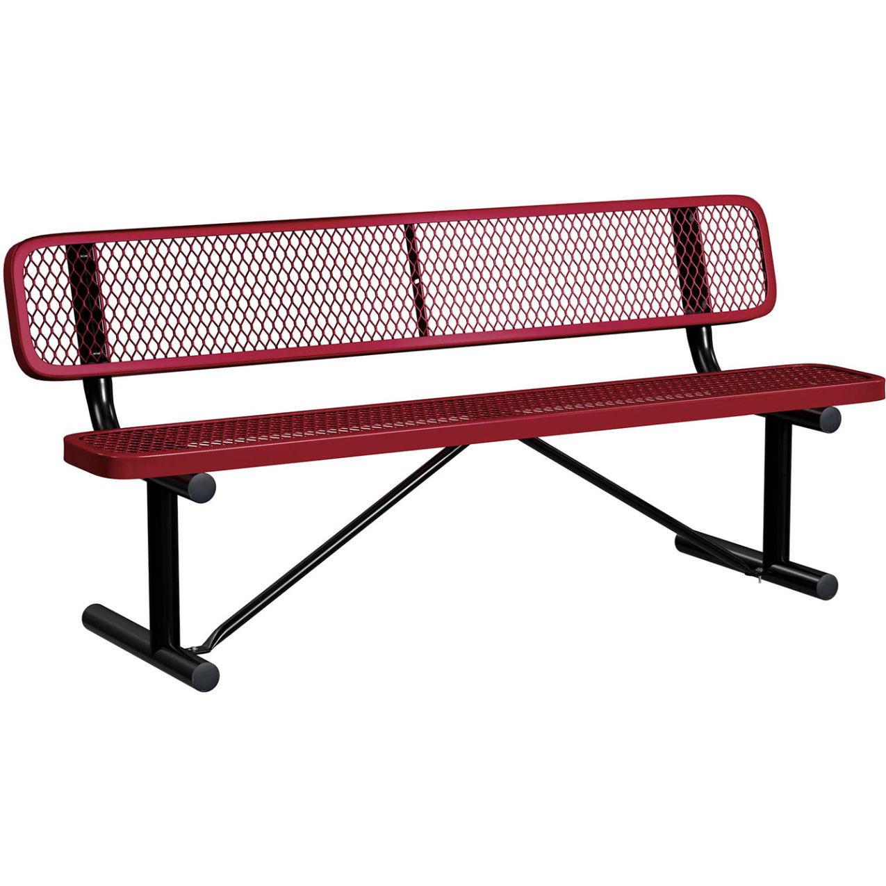 6' Standard Bench with Back, Expanded Metal, Portable, Burgundy