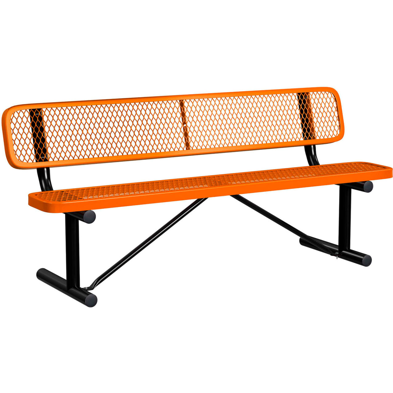 6' Standard Bench with Back, Expanded Metal, Portable, Orange