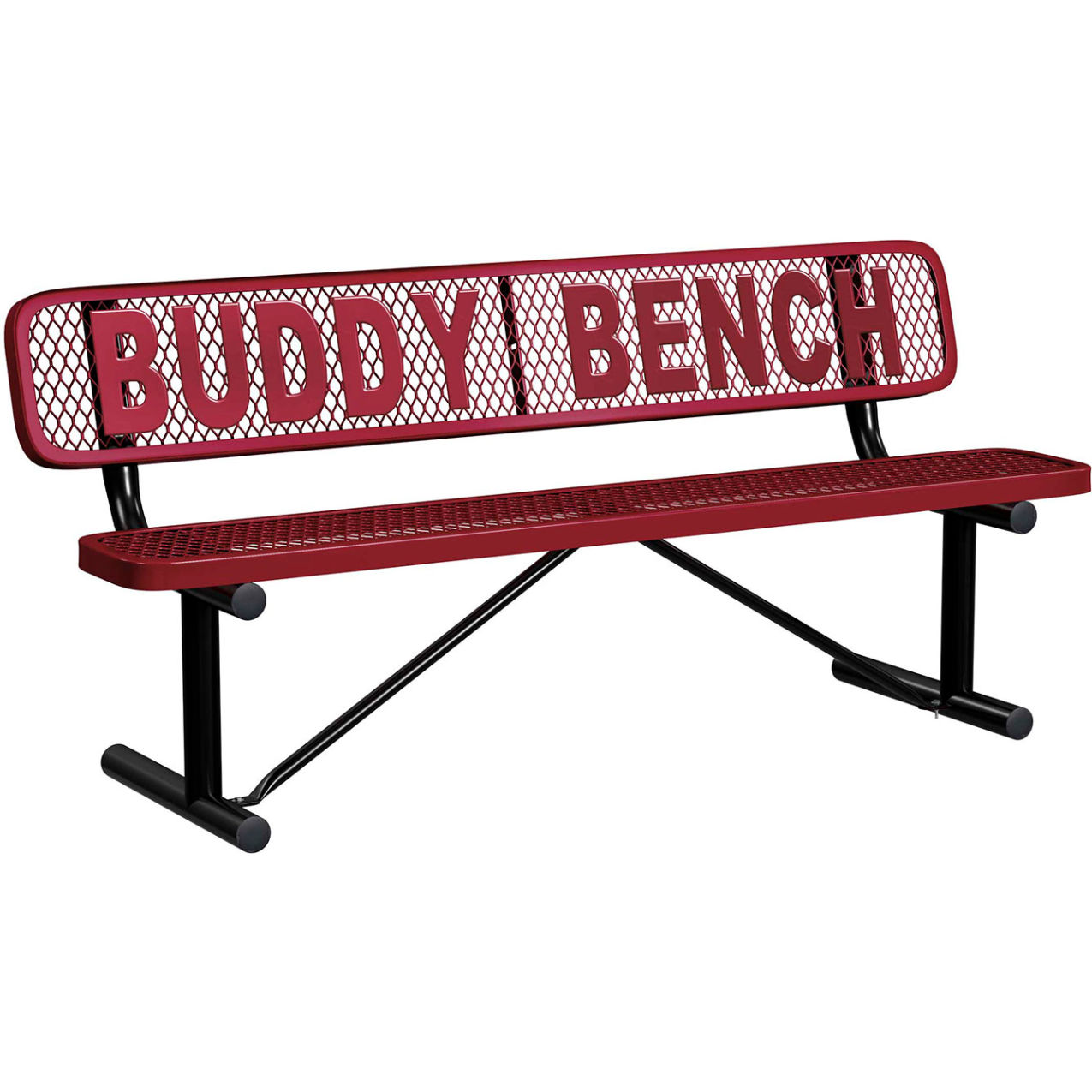 6' Personalized Standard Buddy Bench w/ Back, Expanded Metal, Portable, Burgundy