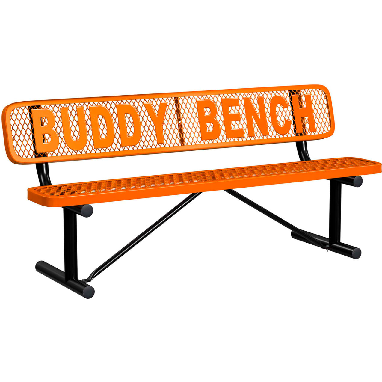 6' Personalized Standard Buddy Bench with Back, Expanded Metal, Portable, Orange