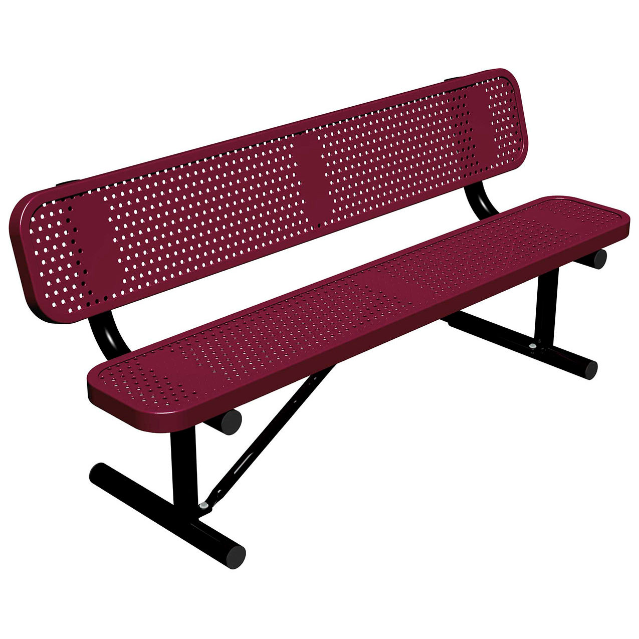 6' Standard Bench with Back, Perforated Metal, Portable, Burgundy
