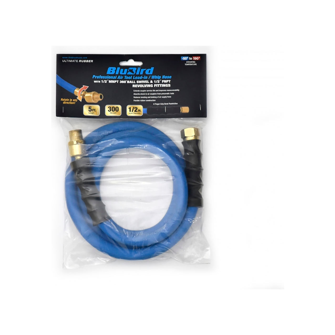 Rubber Air Hose Whip/Snubber, 1/2" ID x 5'L