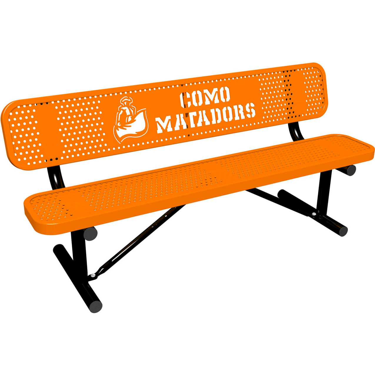 6' Personalized Standard Bench with Back, Perforated Metal, Portable, Orange