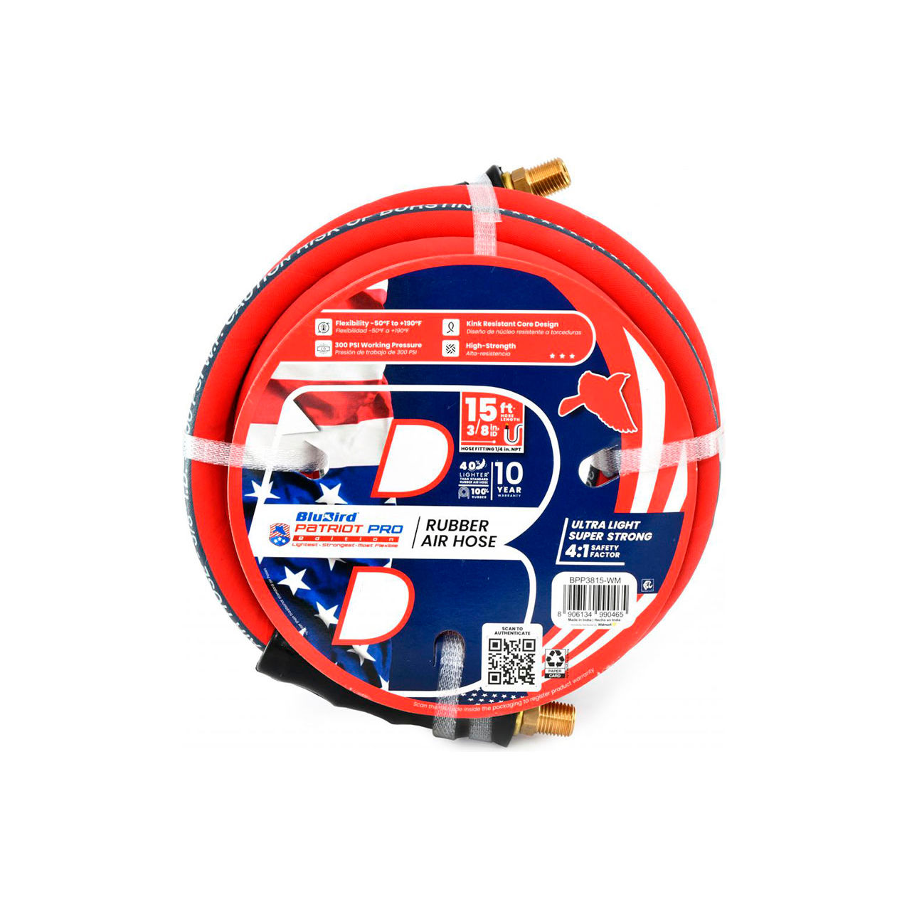 Patriot Pro Rubber Air Hose, 3/8" ID x 15'L