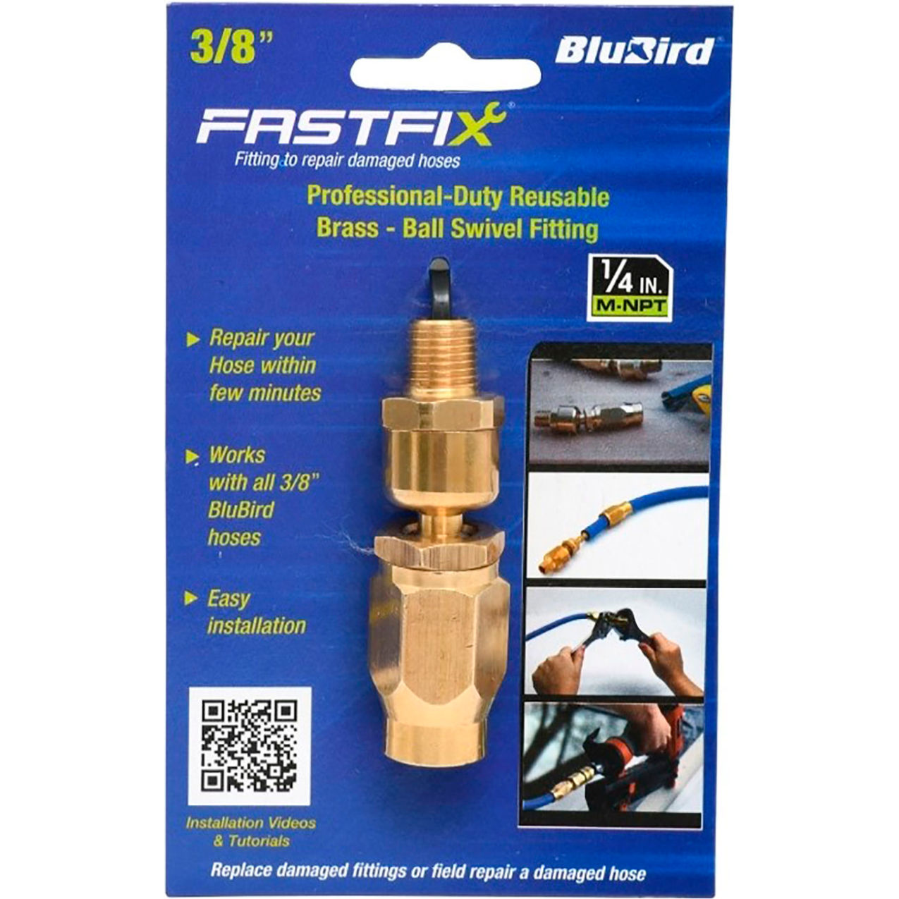 Fast Fix 3/8" Air Hose Assembly Repair Fitting with 1/4" MNPT Swivel