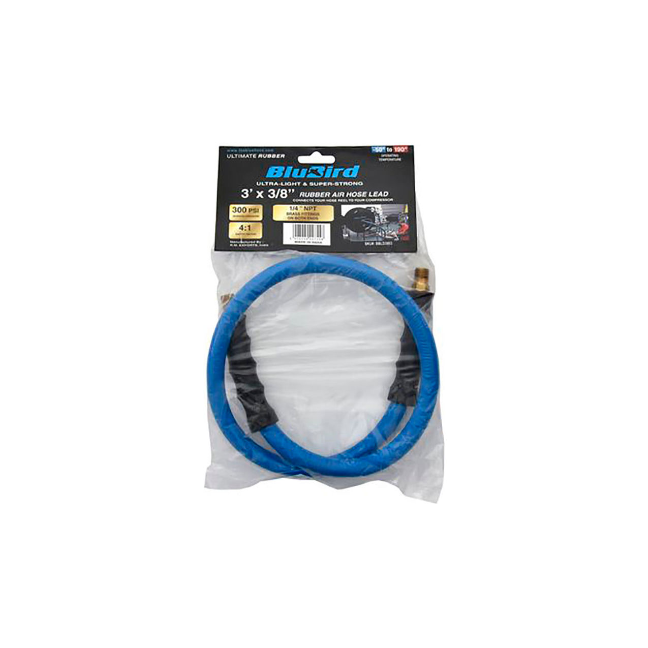 Rubber Lead In Air Hose, 3/8" ID x 3'L