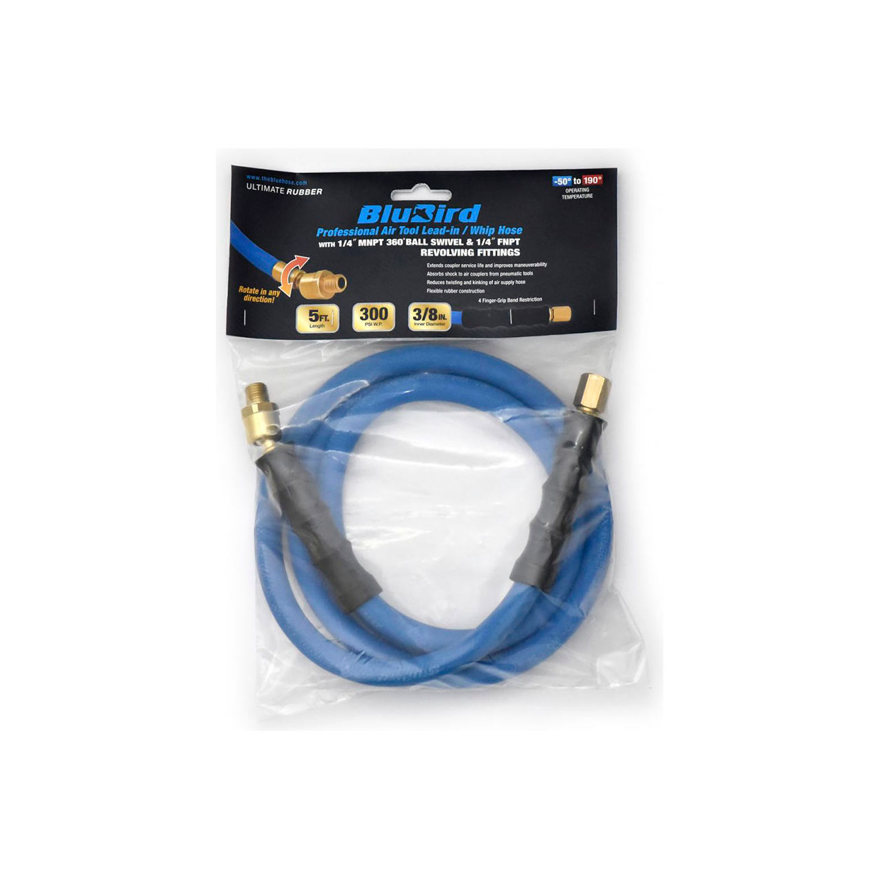 Rubber Air Hose Whip/Snubber, 3/8" ID x 5'L