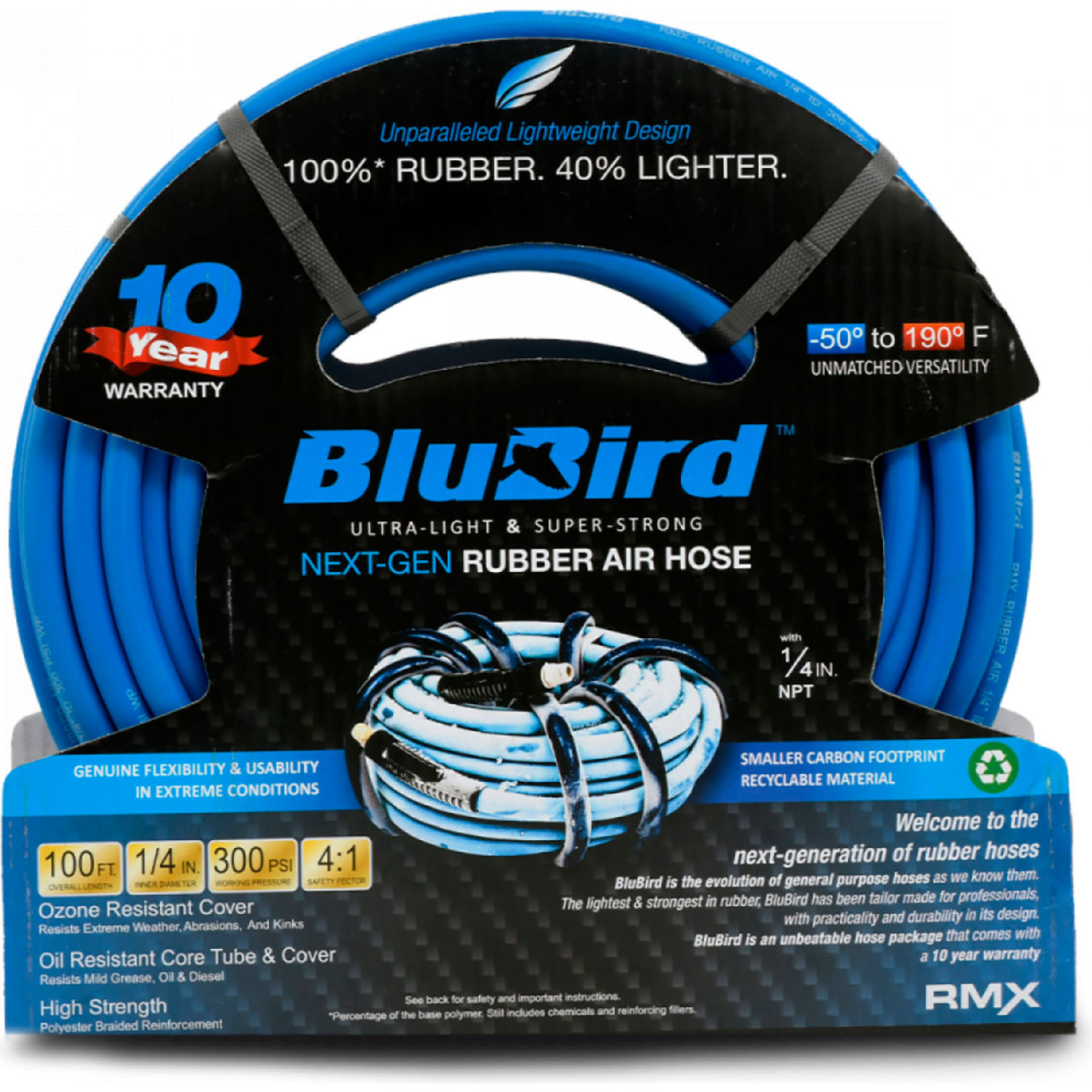 Rubber Air Hose Assembly, 1/4" ID x 100'L
