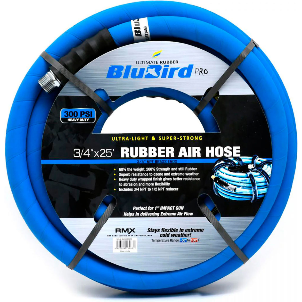Pro Rubber Air Hose Assembly, 3/4" ID x 25'L