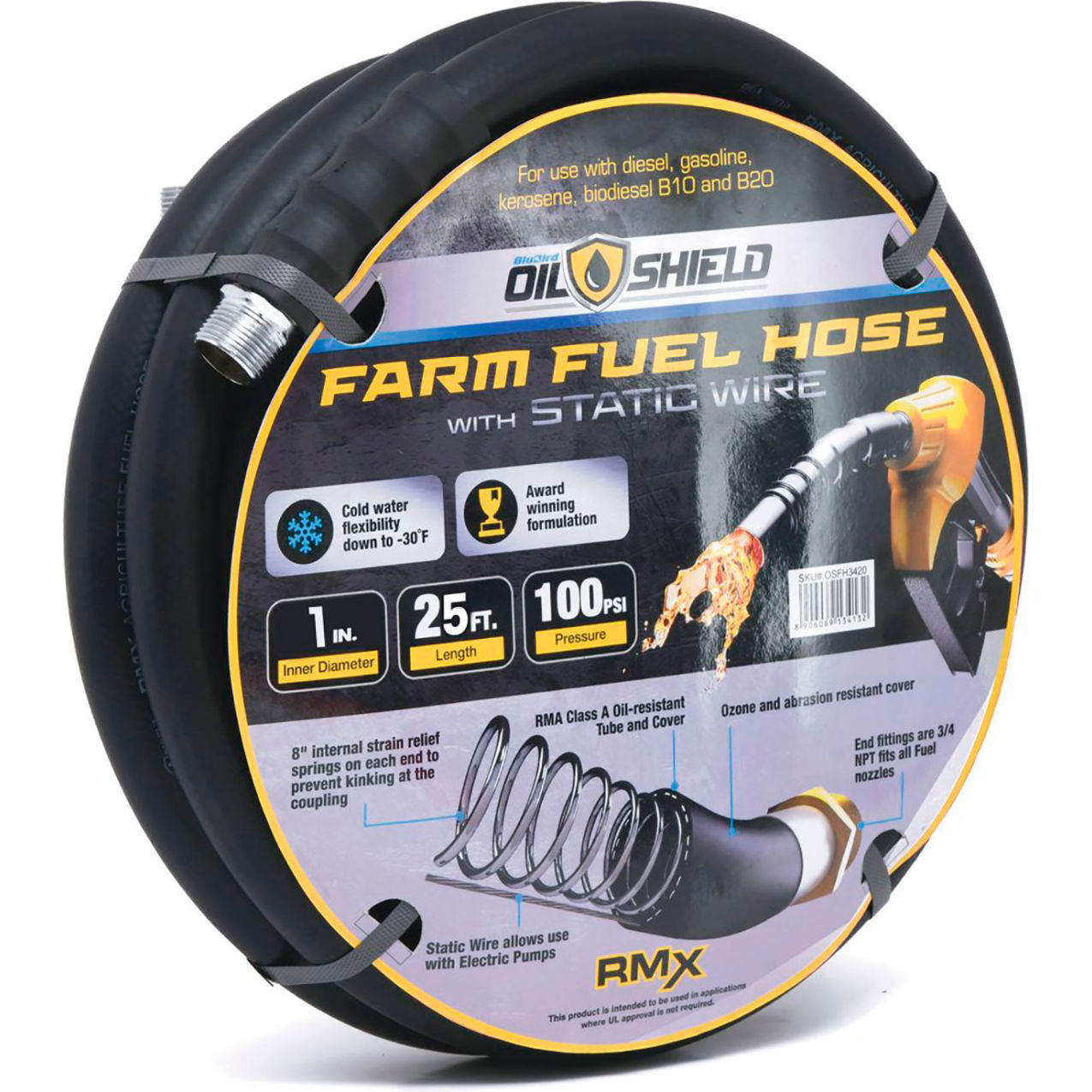 Rubber Farm Fuel Hose, 1" ID x 25'L