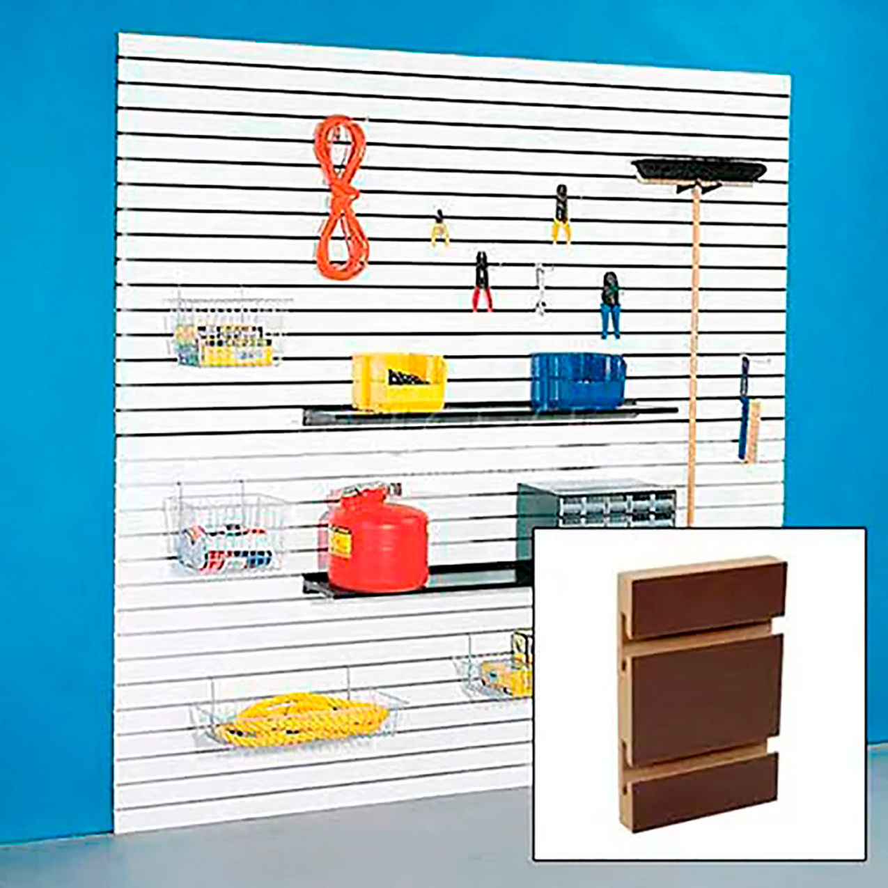 Slatwall Panel with Aluminum Inserts, 48"W x 96"H, Walnut Laminate, Pack of 4
