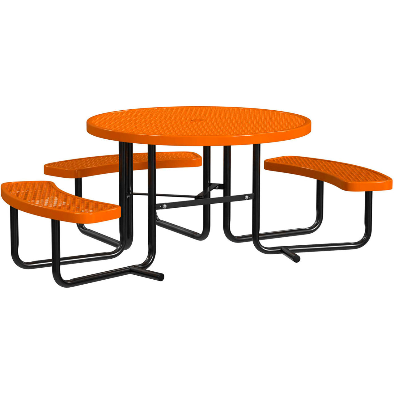 46" Round Standard ADA Picnic Table, Expanded Metal, Portable, Orange