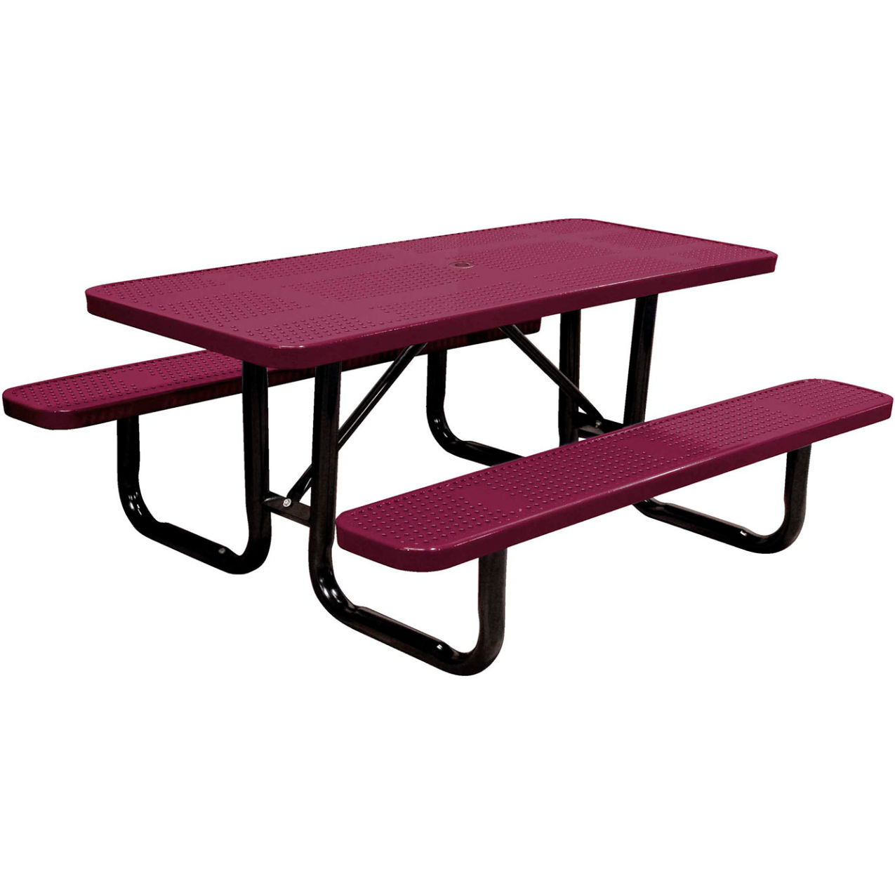 6' Rectangular Standard Picnic Table, Perforated Metal, Portable, Burgundy