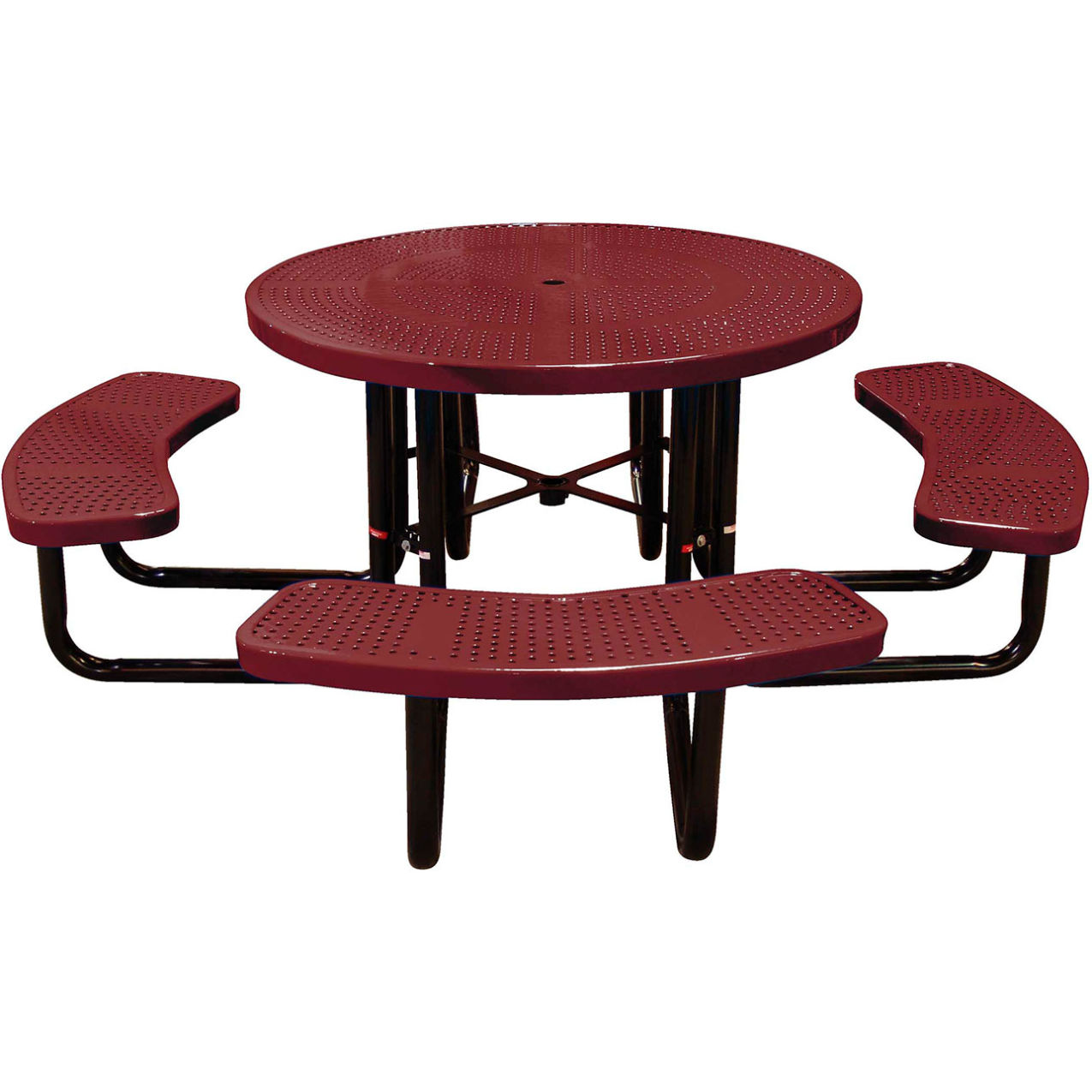 46" Round Standard Picnic Table, Perforated Metal, Portable, Burgundy