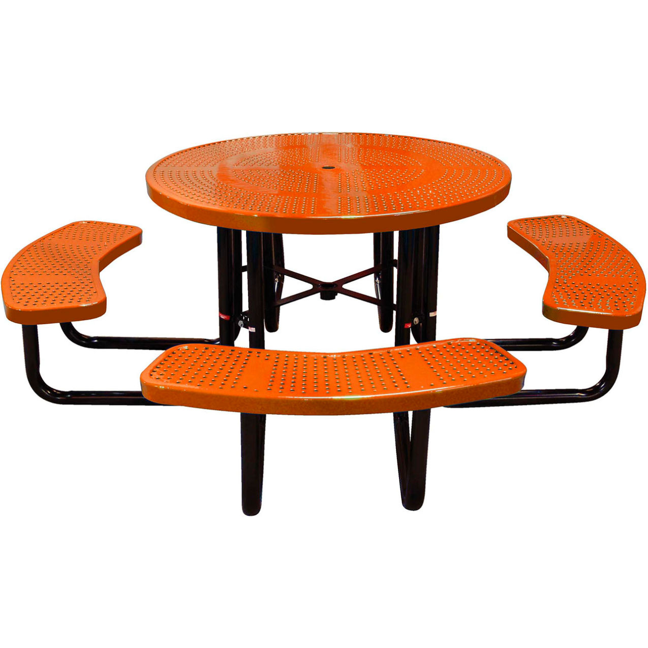 46" Round Standard Picnic Table, Perforated Metal, Portable, Orange