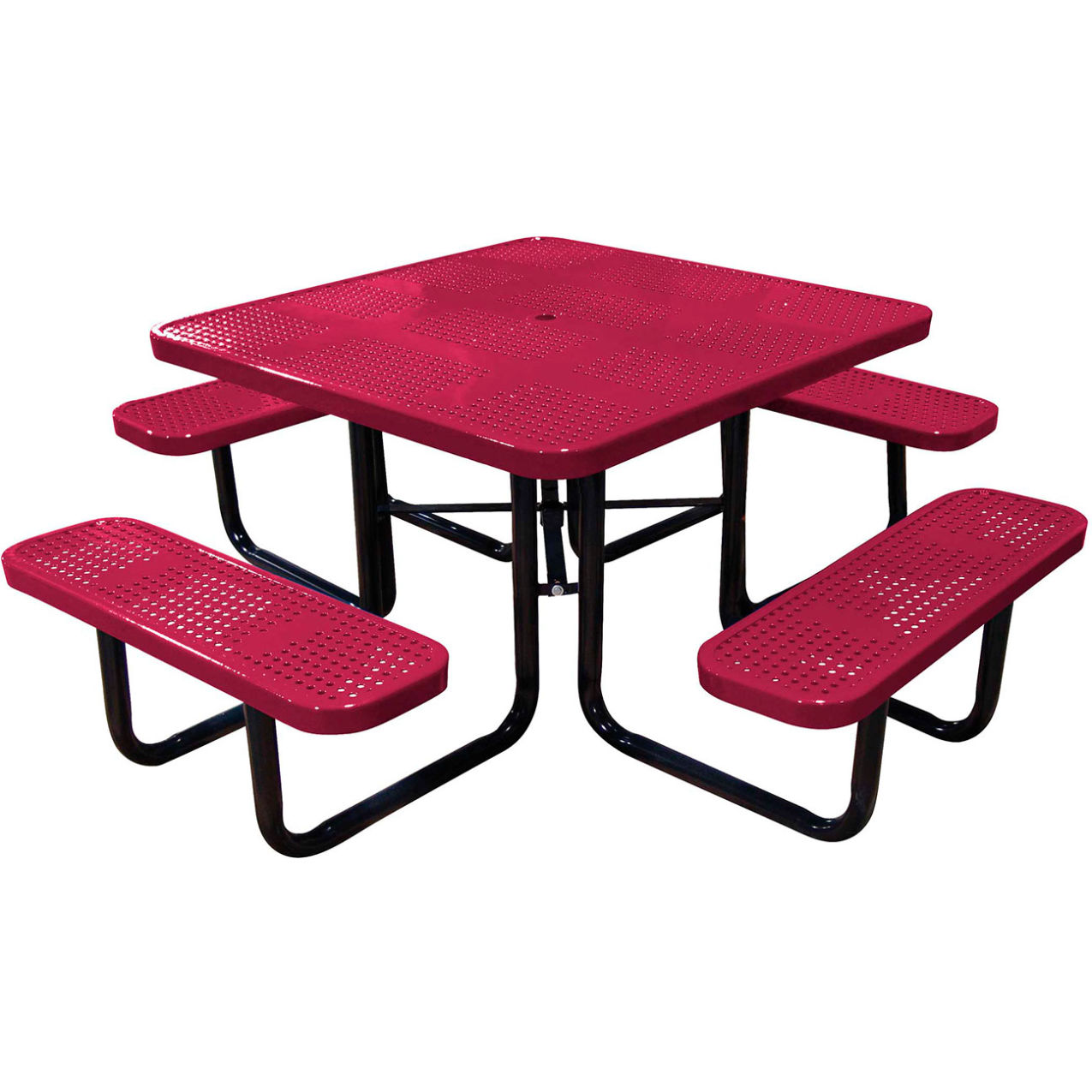 46" Square Standard Picnic Table, Perforated Metal, Portable, Burgundy