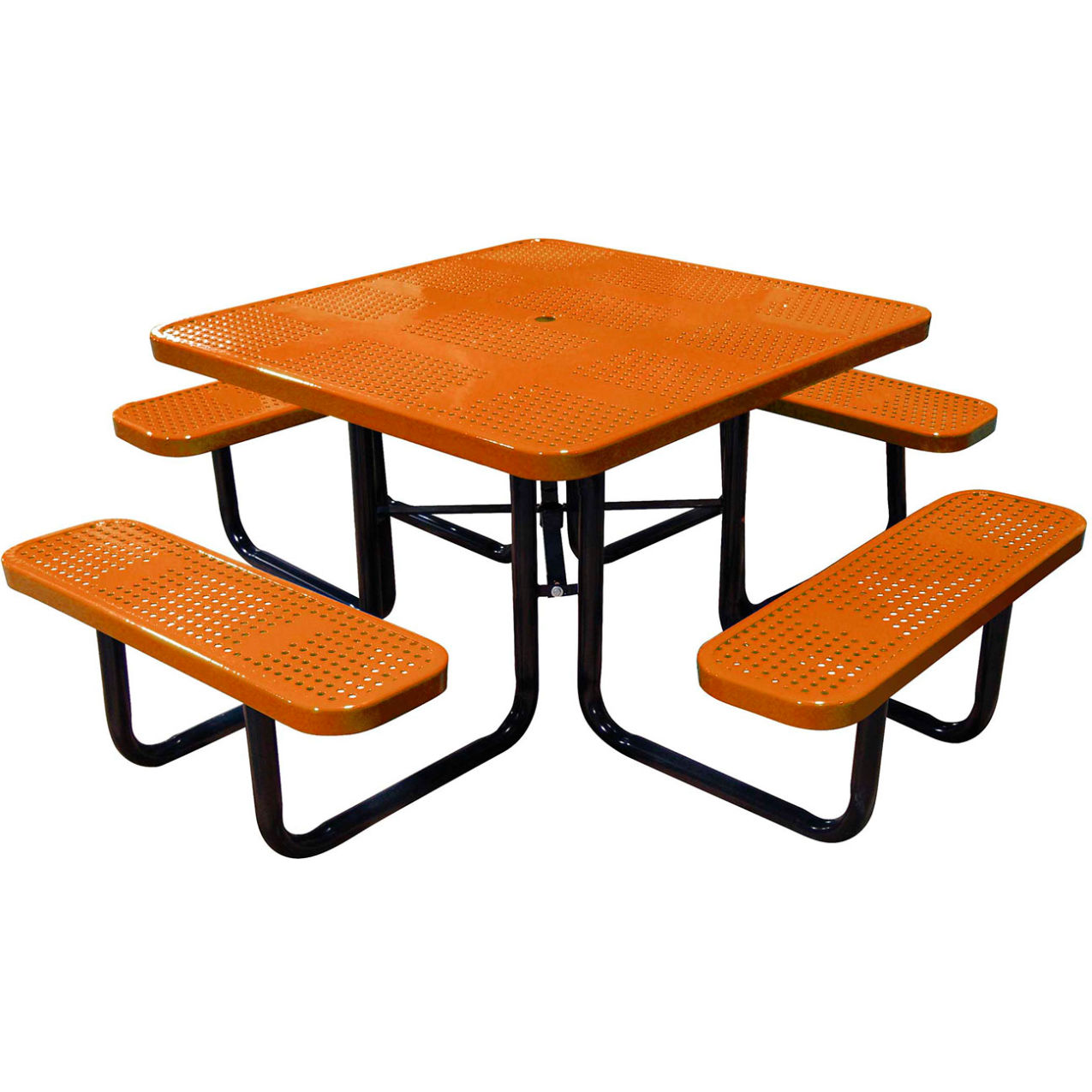 46" Square Standard Picnic Table, Perforated Metal, Portable, Orange