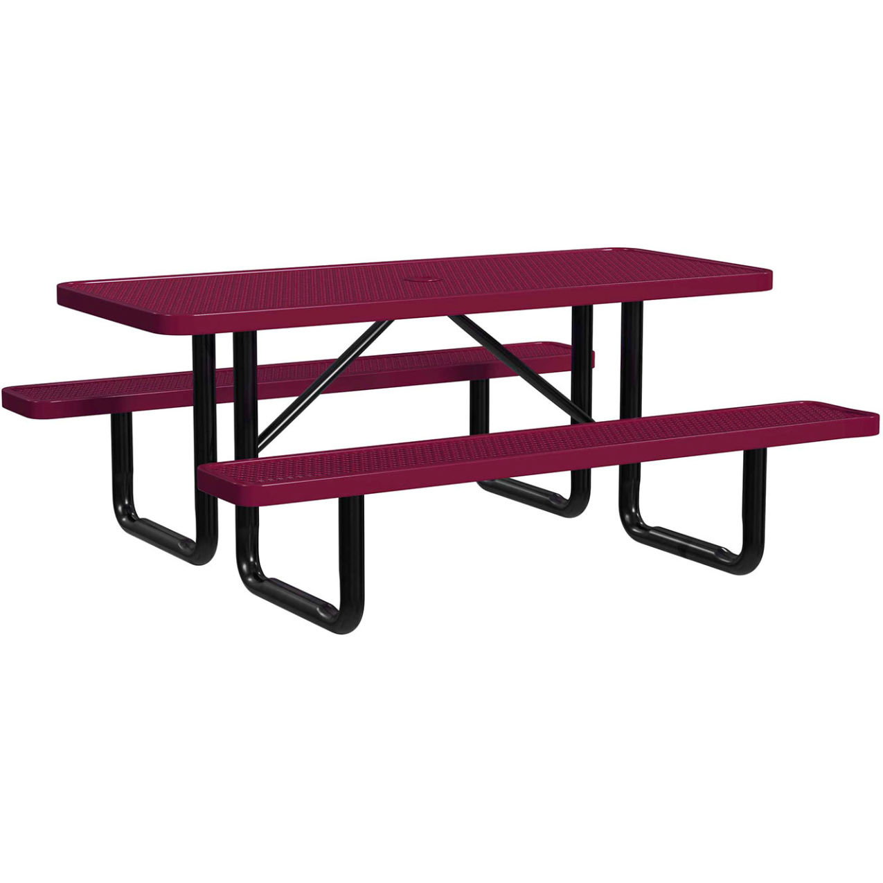 6' Rectangular Standard Picnic Table, Expanded Metal, Portable, Burgundy