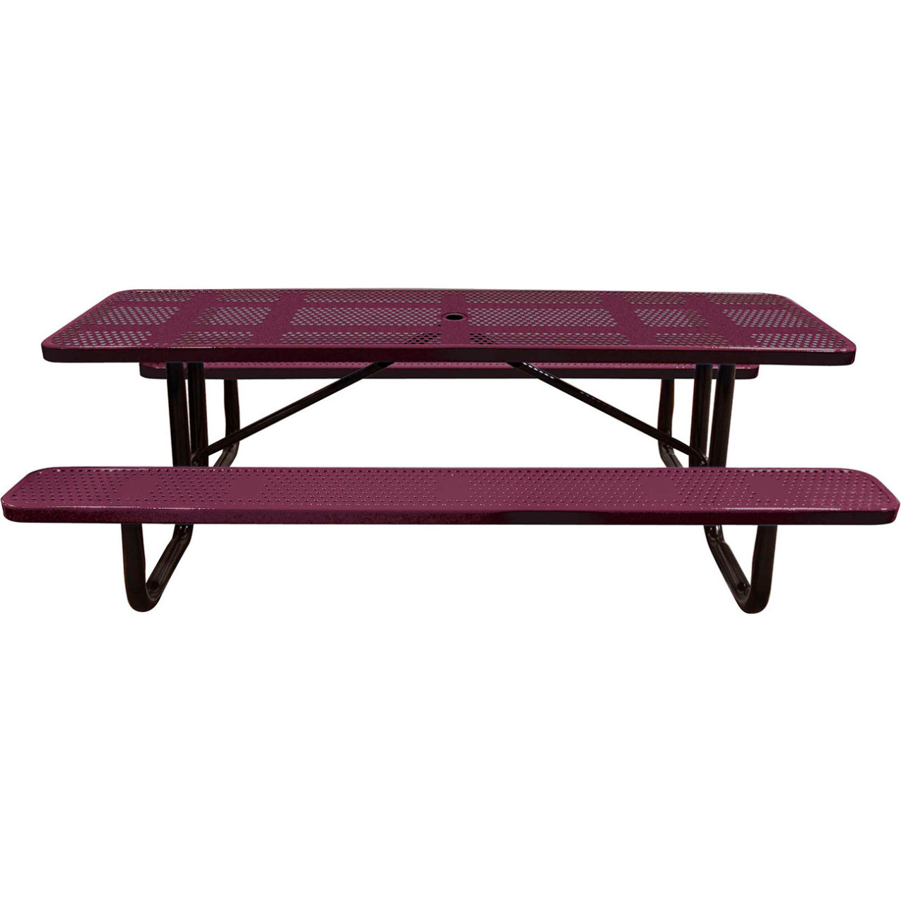 8' Rectangular Standard Picnic Table, Perforated Metal, Portable, Burgundy
