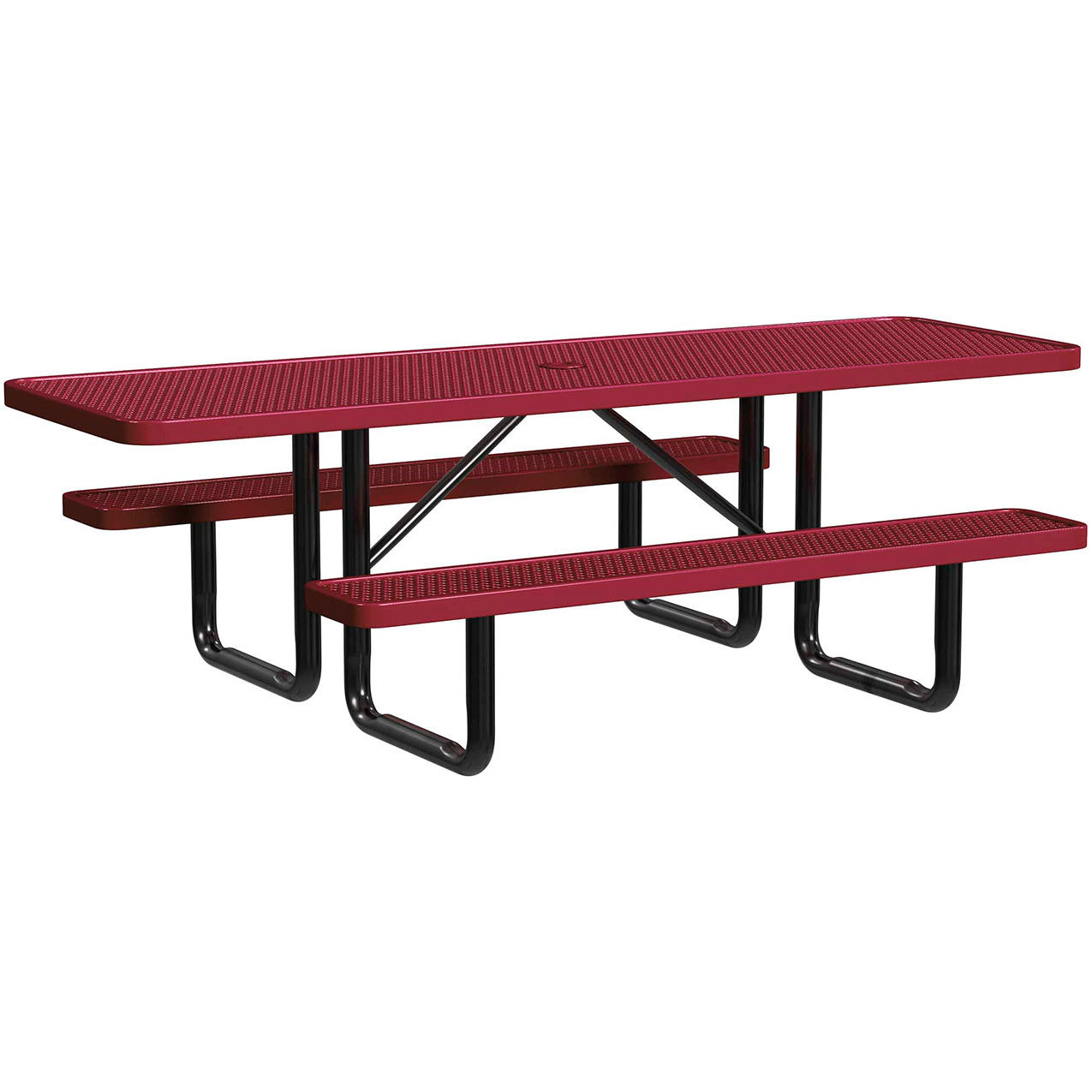 8' Rectangular Standard ADA Picnic Table, Expanded Metal, Portable, Burgundy