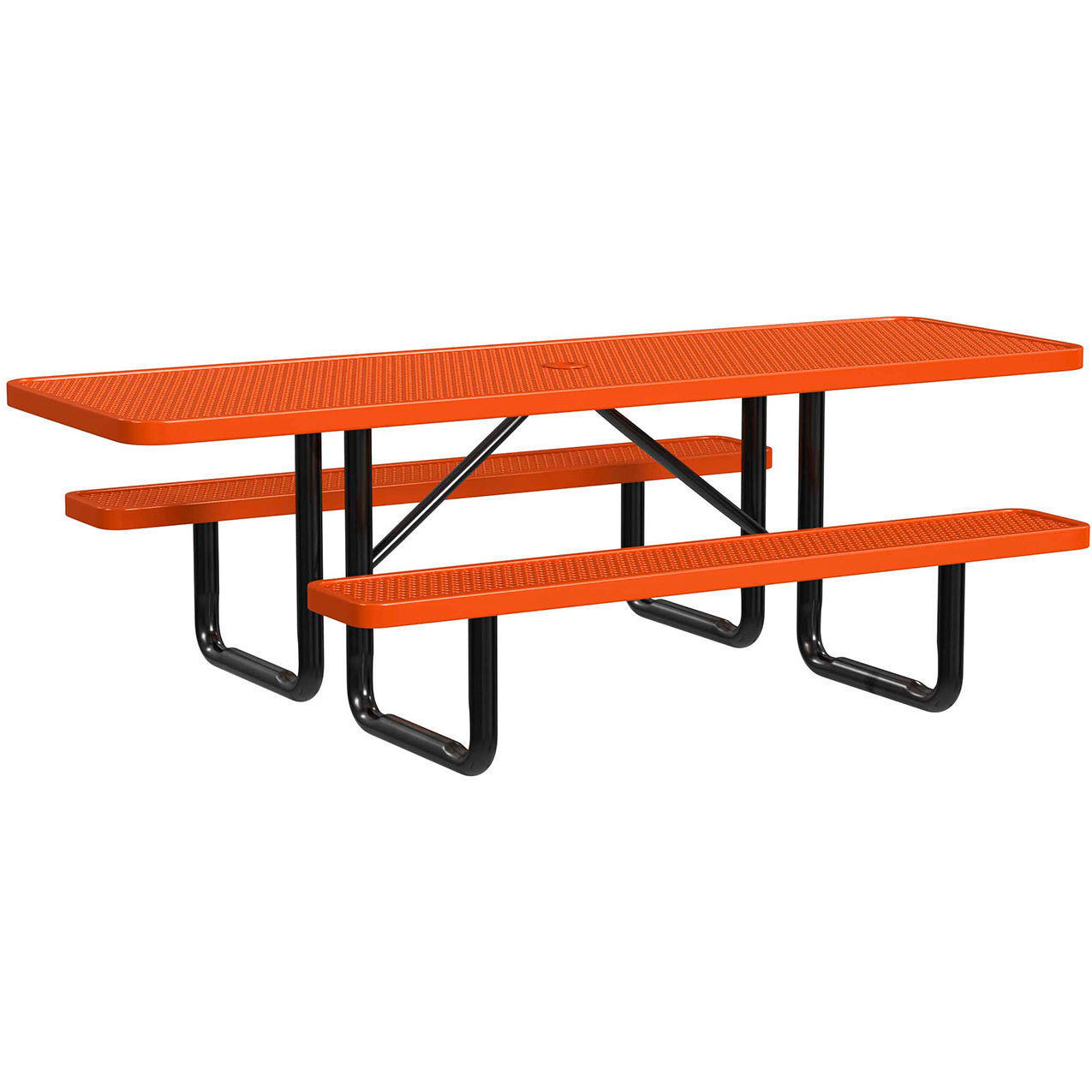 8' Rectangular Standard ADA Picnic Table, Expanded Metal, Portable, Orange