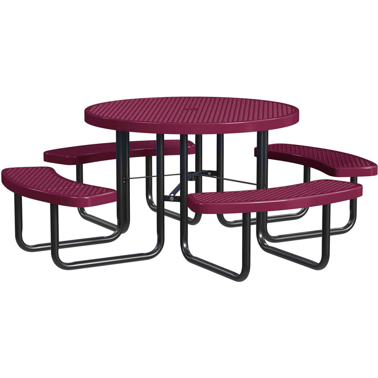 46" Round Standard Picnic Table, Expanded Metal, Portable, Burgundy