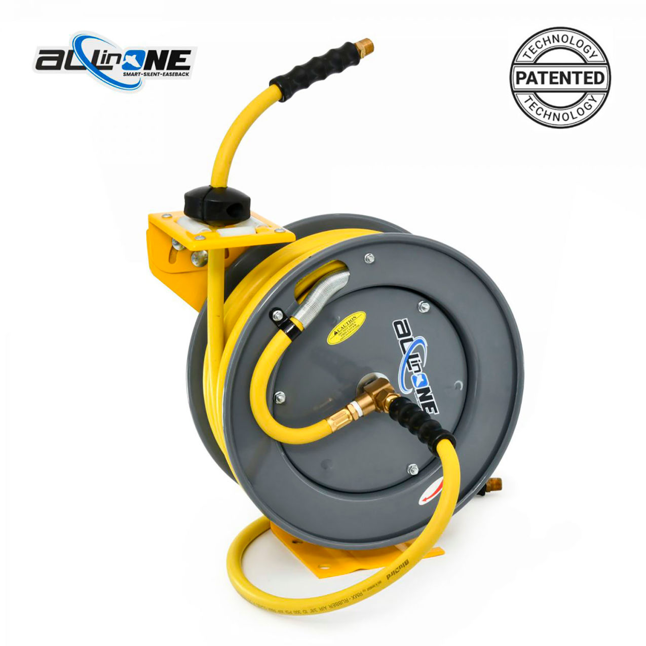 Rubber All-In-One Air Hose Reel, Single Arm Assembly with 3/8" x 50'L Hose, 300 PSI