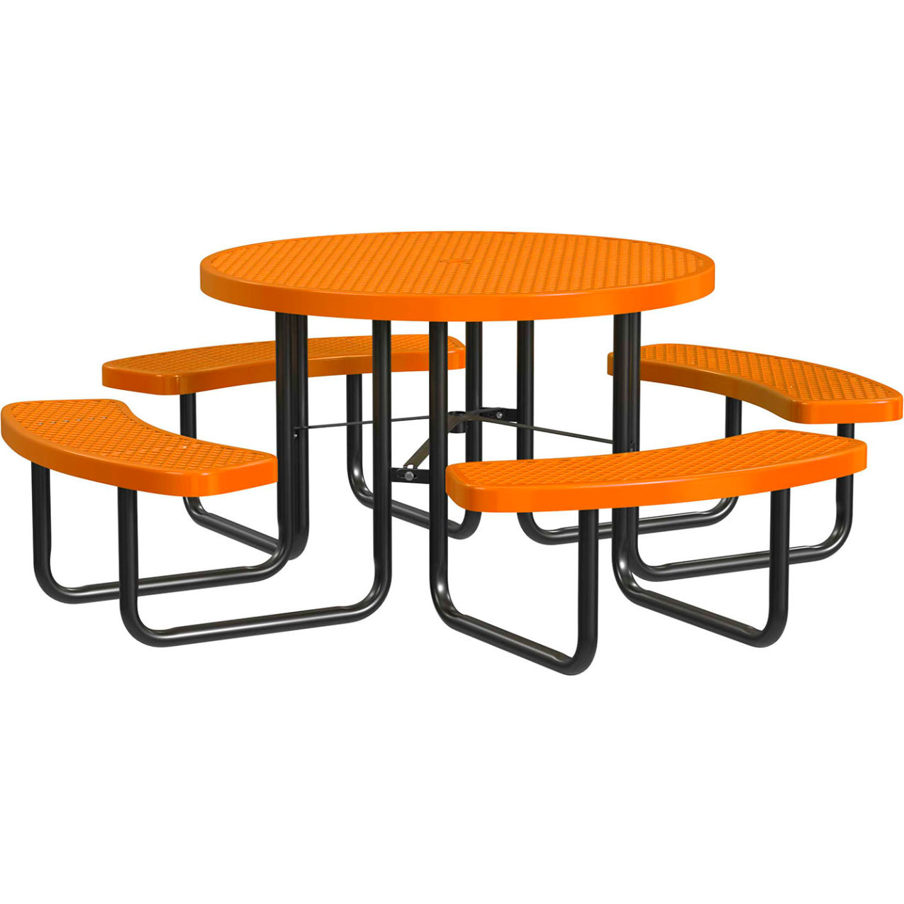 46" Round Standard Picnic Table, Expanded Metal, Portable, Orange