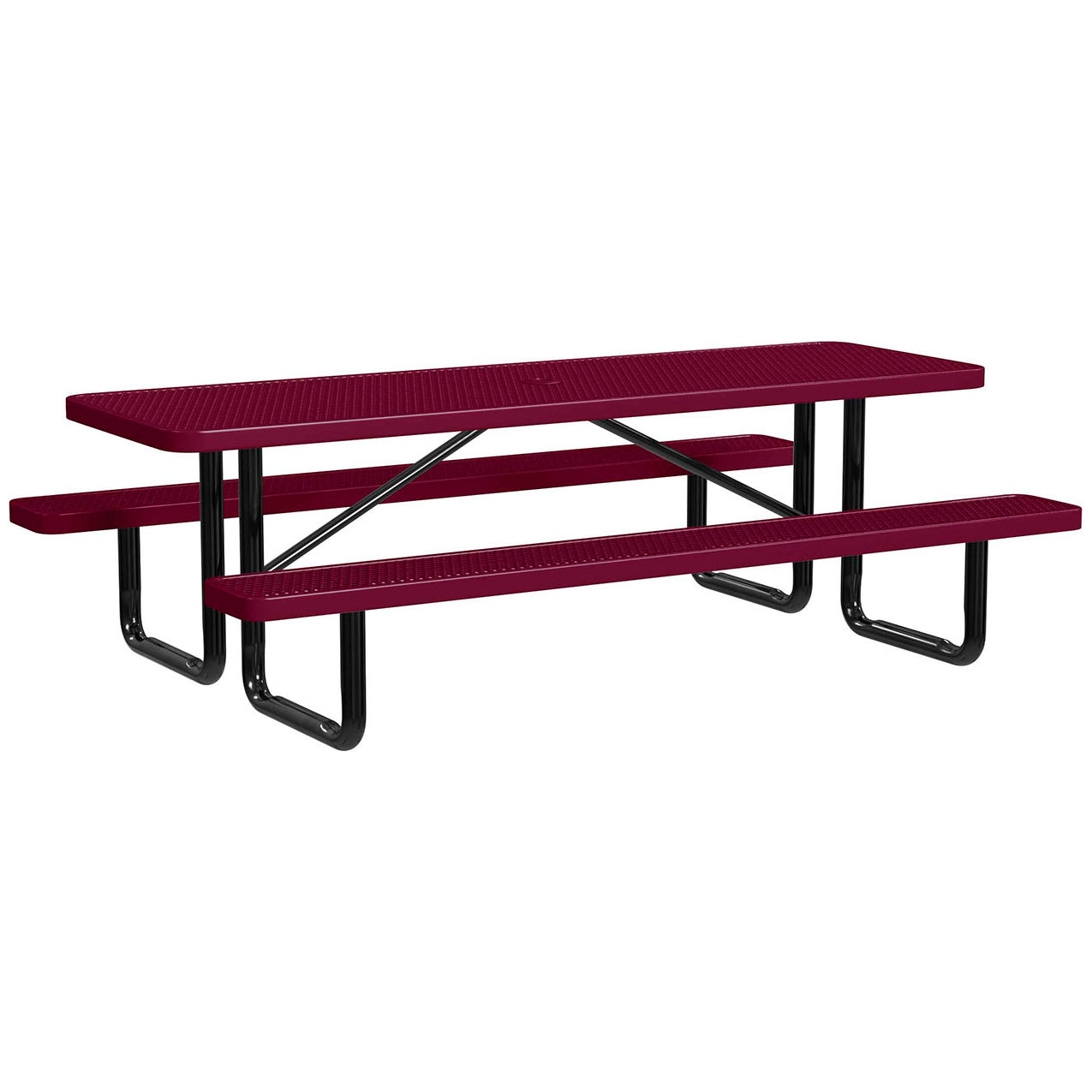 8' Rectangular Standard Picnic Table, Expanded Metal, Portable, Burgundy