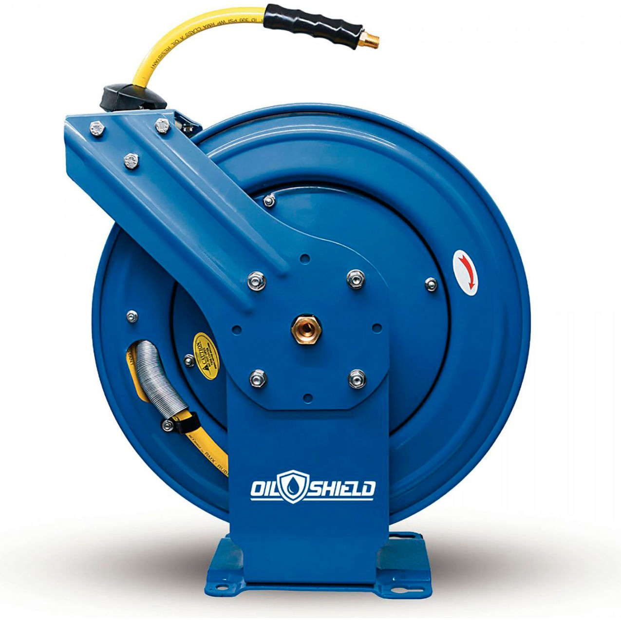Rubber Air Hose Reel, Single Arm Assembly with 1/2" x 50'L Hose, 300 PSI