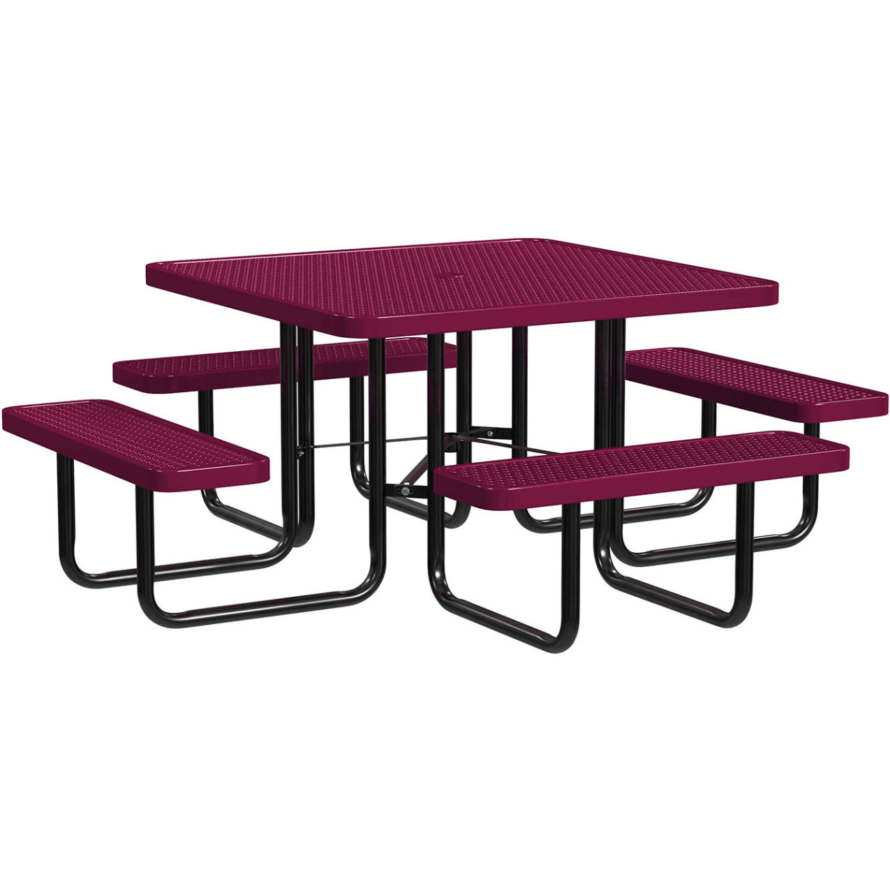 46" Square Standard Picnic Table, Expanded Metal, Portable, Burgundy