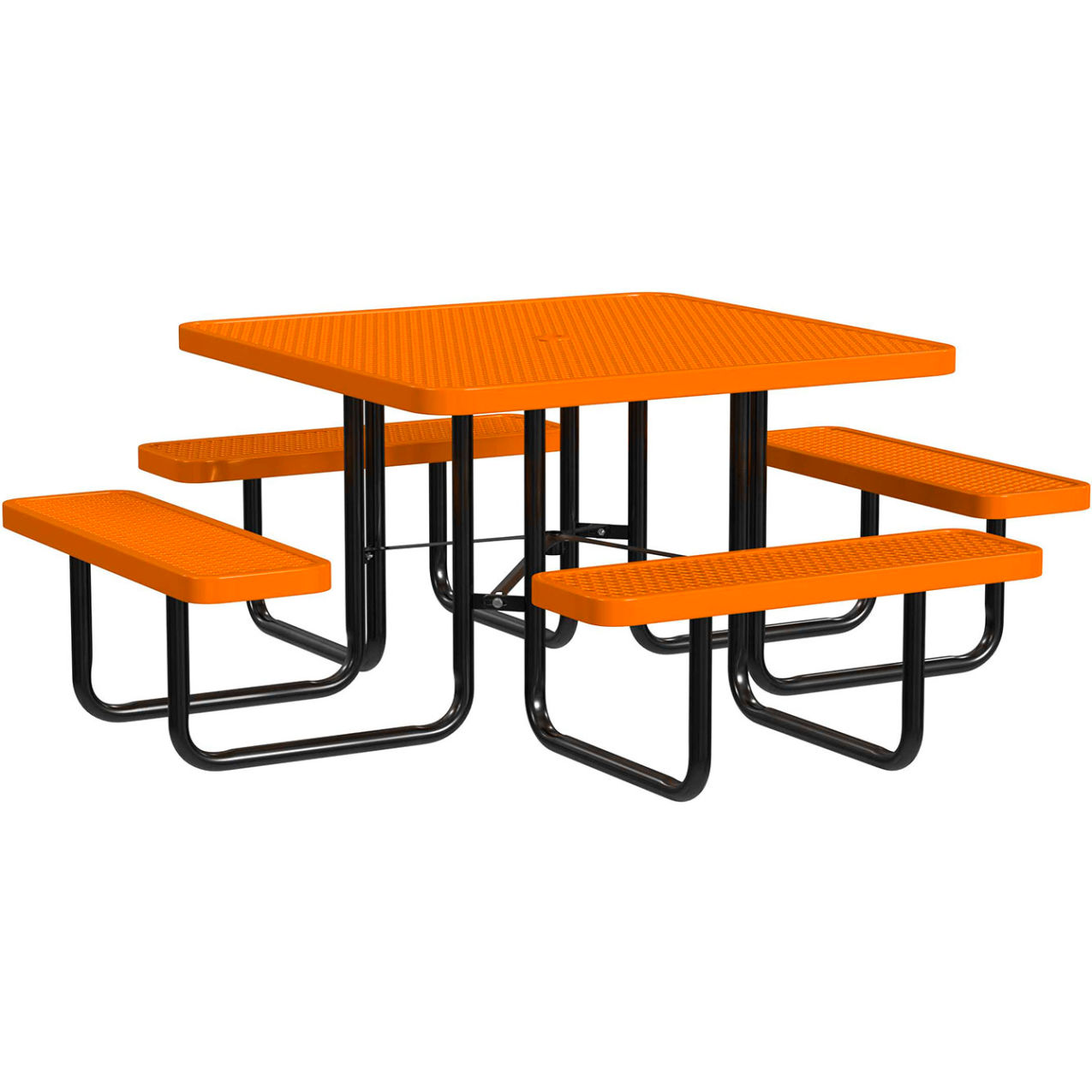 46" Square Standard Picnic Table, Expanded Metal, Portable, Orange