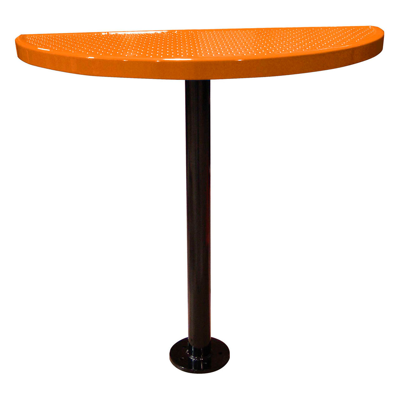 Bar Height Semi-Circle Cafe Pedestal Table, Perf. Metal, Portable, 40"H, Orange