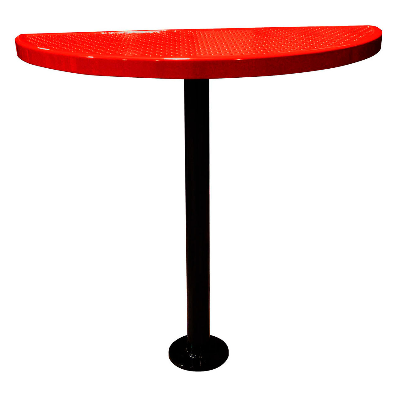 Bar Height Semi-Circle Cafe Pedestal Table, Perf. Metal, Portable, 40"H, Red