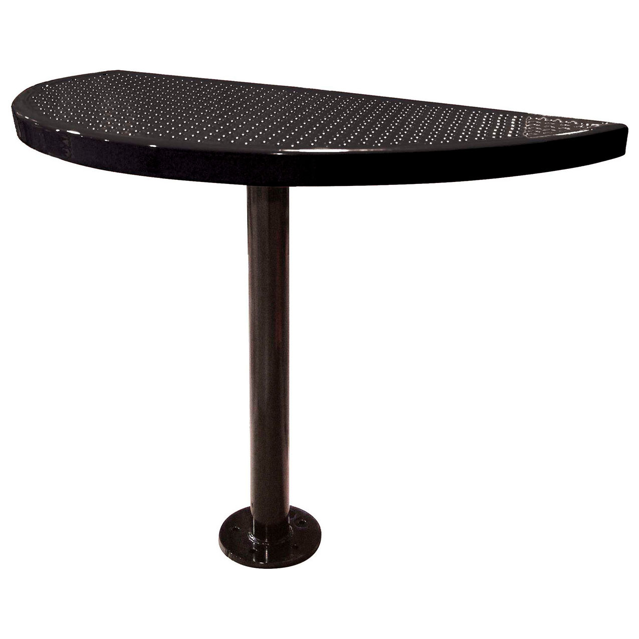 Semi-Circle Cafe Pedestal Table, Perforated Metal, Portable, 30"H, Black