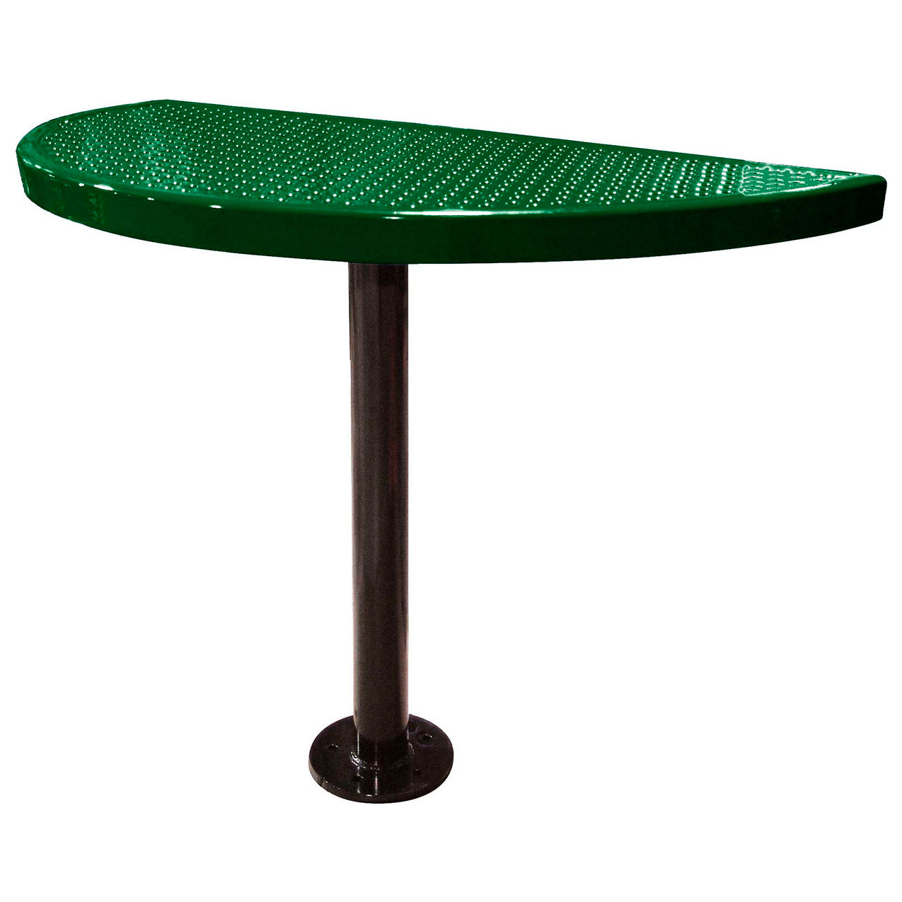 Semi-Circle Cafe Pedestal Table, Perforated Metal, Portable, 30"H, Black Green